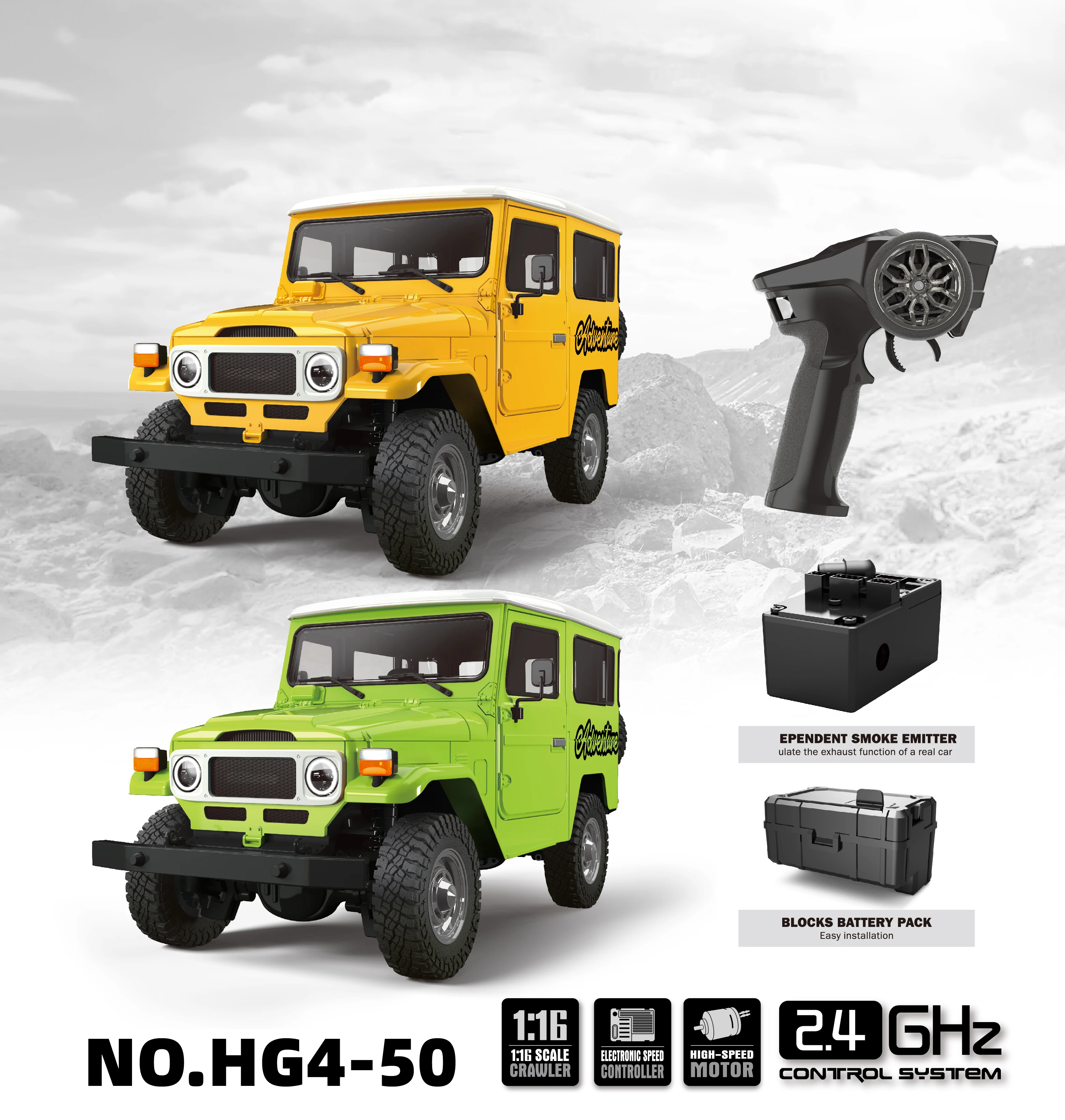 1/16 HG RC Off-road Vehicles 4x4 FJ40 Electric Crawler Car Light Sound Systems Smoking Unit Toy TH23353
1/16 HG RC Off-road Vehicles 4x4 FJ40 Electric Crawler Car Light Sound Systems Smoking Unit Toy TH23353