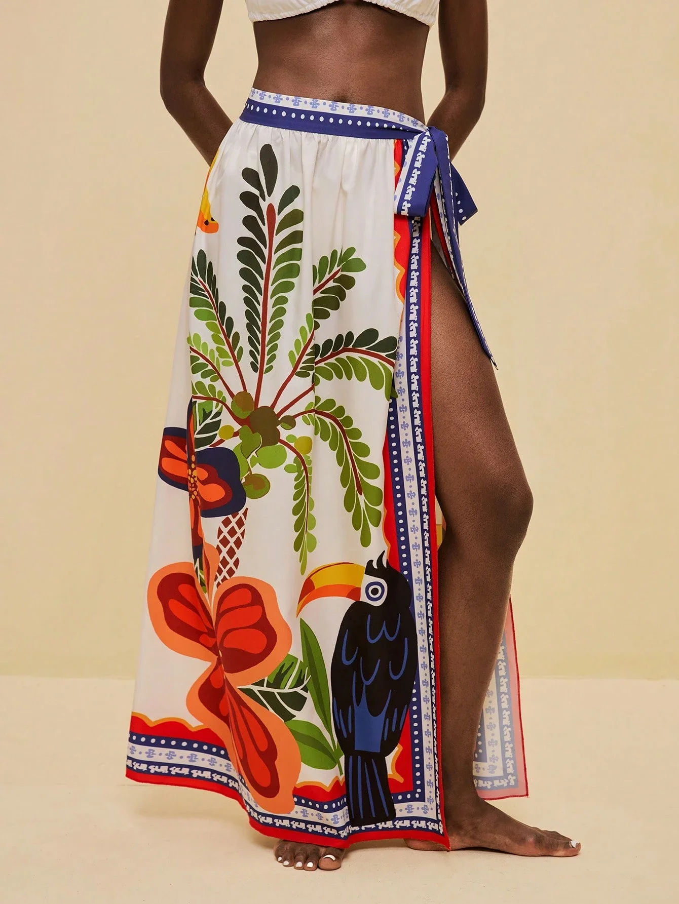 Women Colorful Tropical Print Long Beach Cover-Up Skirt Wrap
Women Colorful Tropical Print Long Beach Cover-Up Skirt Wrap