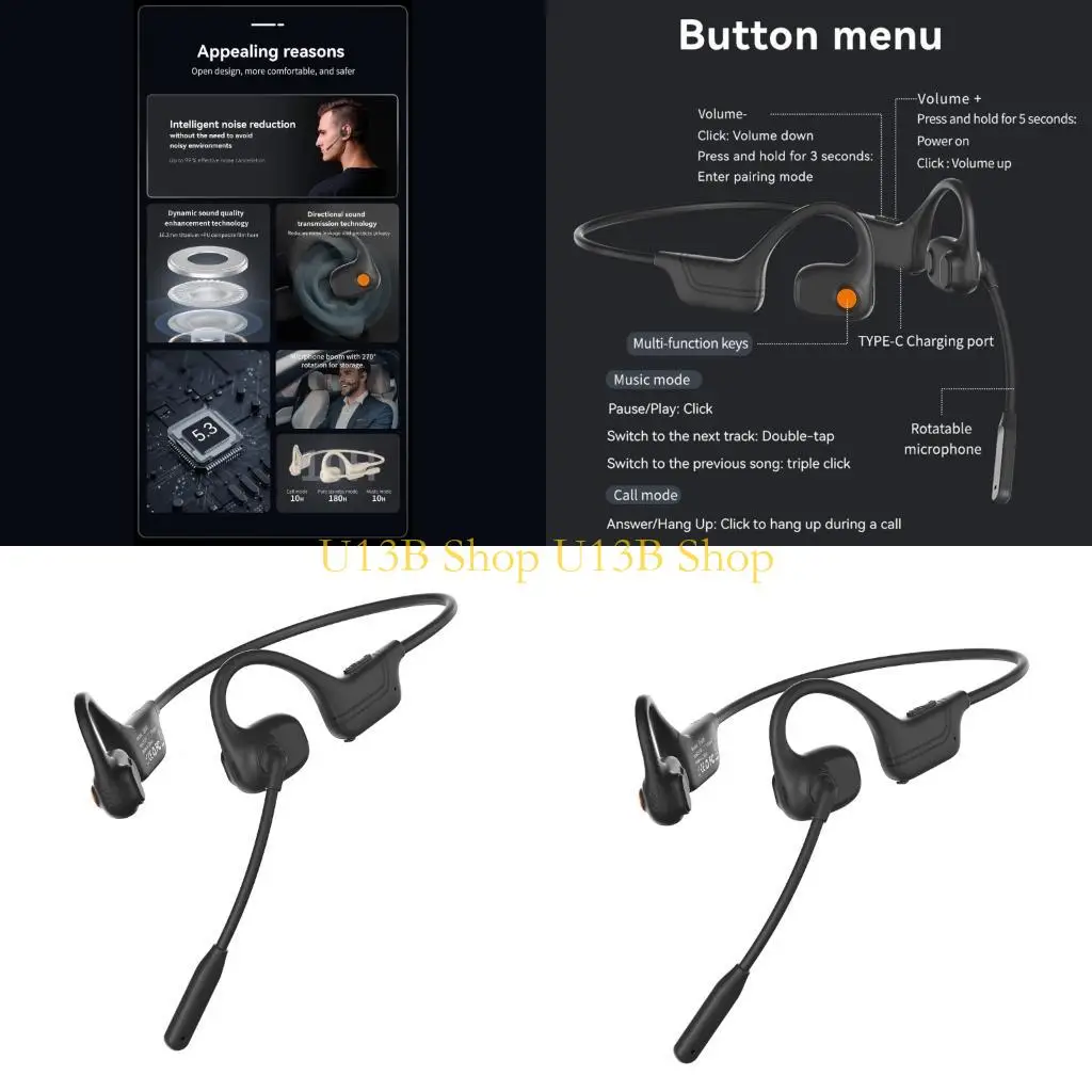 U13B Ergonomic Open Ear Office Wireless Headsets Background Noise Reductions Technology
U13B Ergonomic Open Ear Office Wireless Headsets Background Noise Reductions Technology