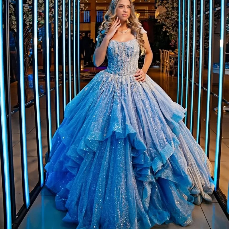 Customized Shiny Blue Off Shoulder Quinceanera Dress Tull beads applique crystal Lace layering vestidos de 15 Quinceanera
Customized Shiny Blue Off Shoulder Quinceanera Dress Tull beads applique crystal Lace layering vestidos de 15 Quinceanera