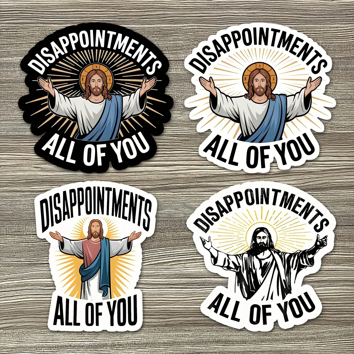 4PCS Jesus Humor Meme Stickers Waterproof Self-Adhesive Vinyl Decals for Car Laptop Water Bottle Decor
4PCS Jesus Humor Meme Stickers Waterproof Self-Adhesive Vinyl Decals for Car Laptop Water Bottle Decor