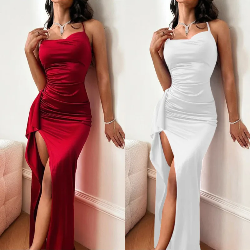 Summer 2025 Women Bodycon Maxi Dress Slim Fit Spaghetti Straps High Slit Ruched Design Elegant Sexy Clubwear Formal Party Dress
Summer 2025 Women Bodycon Maxi Dress Slim Fit Spaghetti Straps High Slit Ruched Design Elegant Sexy Clubwear Formal Party Dress