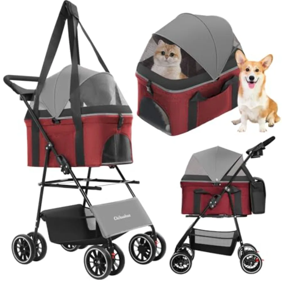 2-in-1 Foldable Pet Stroller with Canopy, 4 Wheels Pet Strolling Cart for Small/Medium Dogs and Cats with Removable Carrier, Br
2-in-1 Foldable Pet Stroller with Canopy, 4 Wheels Pet Strolling Cart for Small/Medium Dogs and Cats with Removable Carrier, Br