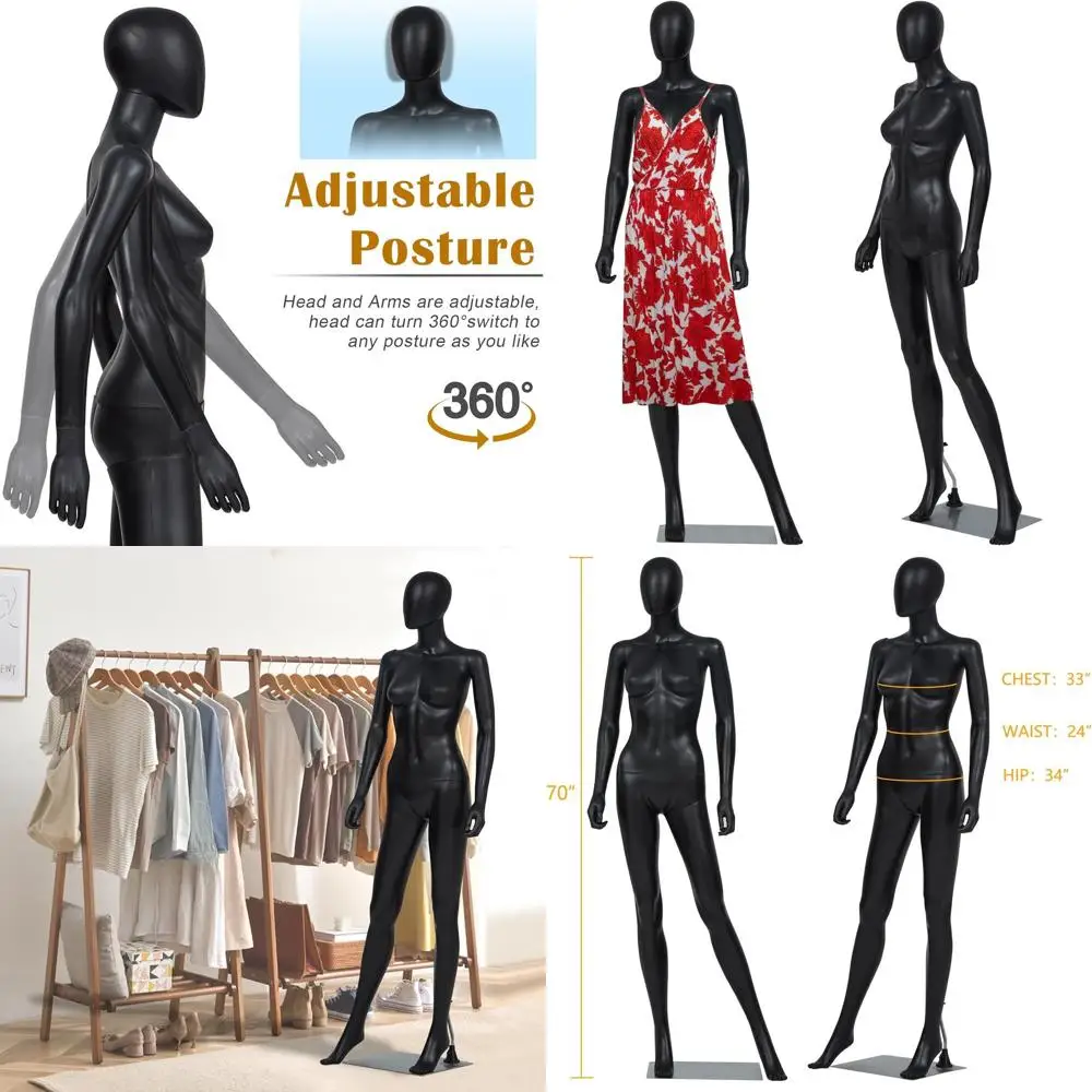 Adjustable Full Body Mannequin for Display with Metal Base - Realistic, Detachable, Sewing & Shop Window Use - Black
Adjustable Full Body Mannequin for Display with Metal Base - Realistic, Detachable, Sewing & Shop Window Use - Black