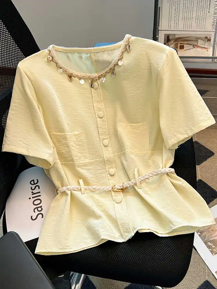 Ethnic Style Round Neck Shirt For Ladies Simple Single Breast Solid Color Top Simple All Match Daily Commuting Short Sleeves
Ethnic Style Round Neck Shirt For Ladies Simple Single Breast Solid Color Top Simple All Match Daily Commuting Short Sleeves