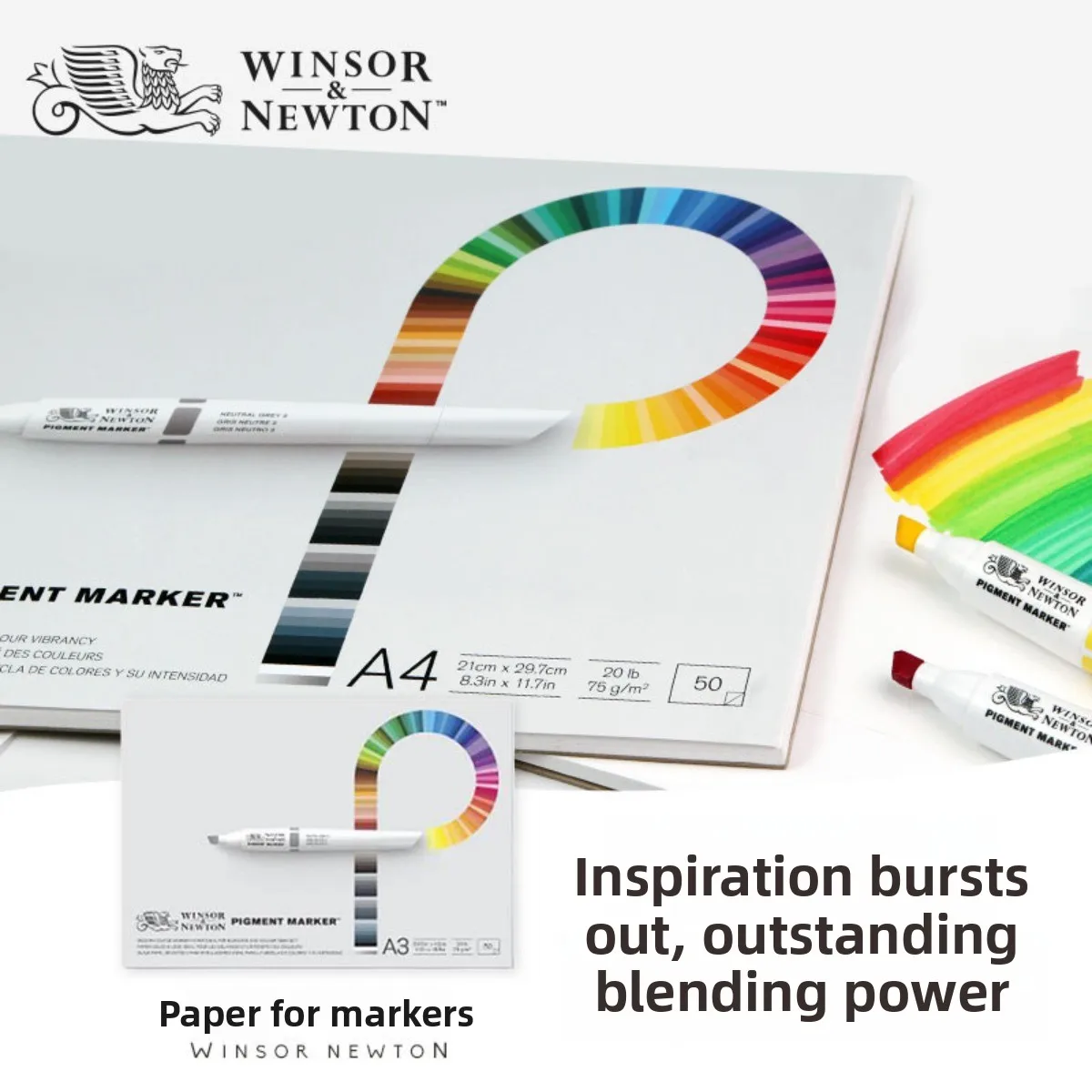 Winsor & Newton, Marker Paper, Bleedproof, A3, 50 Sheets, White, 75g/20lb anti-seepage
Winsor & Newton, Marker Paper, Bleedproof, A3, 50 Sheets, White, 75g/20lb anti-seepage