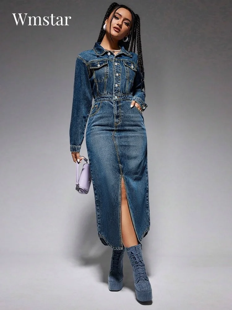 Wmstar Denim Dresses Women Long Sleeve Casual Button Pockets Maxi Dress Fall Clothes Fahion Streetwear Wholesale Dropshipping
Wmstar Denim Dresses Women Long Sleeve Casual Button Pockets Maxi Dress Fall Clothes Fahion Streetwear Wholesale Dropshipping