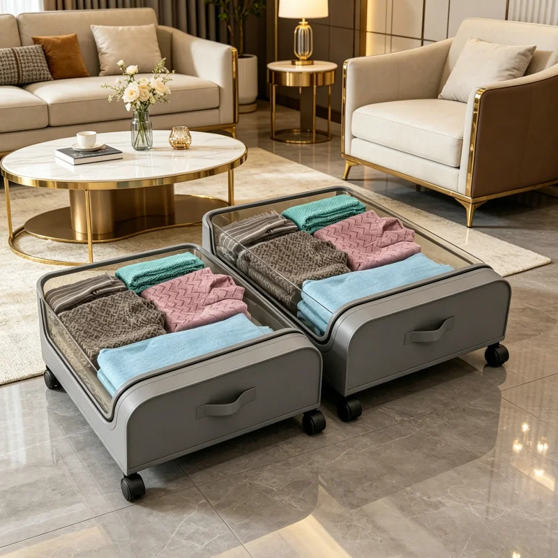 Underbed storage box with rolling wheels, dust-proof organizer for clothes, shoes, simple design bed bottom drawer
Underbed storage box with rolling wheels, dust-proof organizer for clothes, shoes, simple design bed bottom drawer