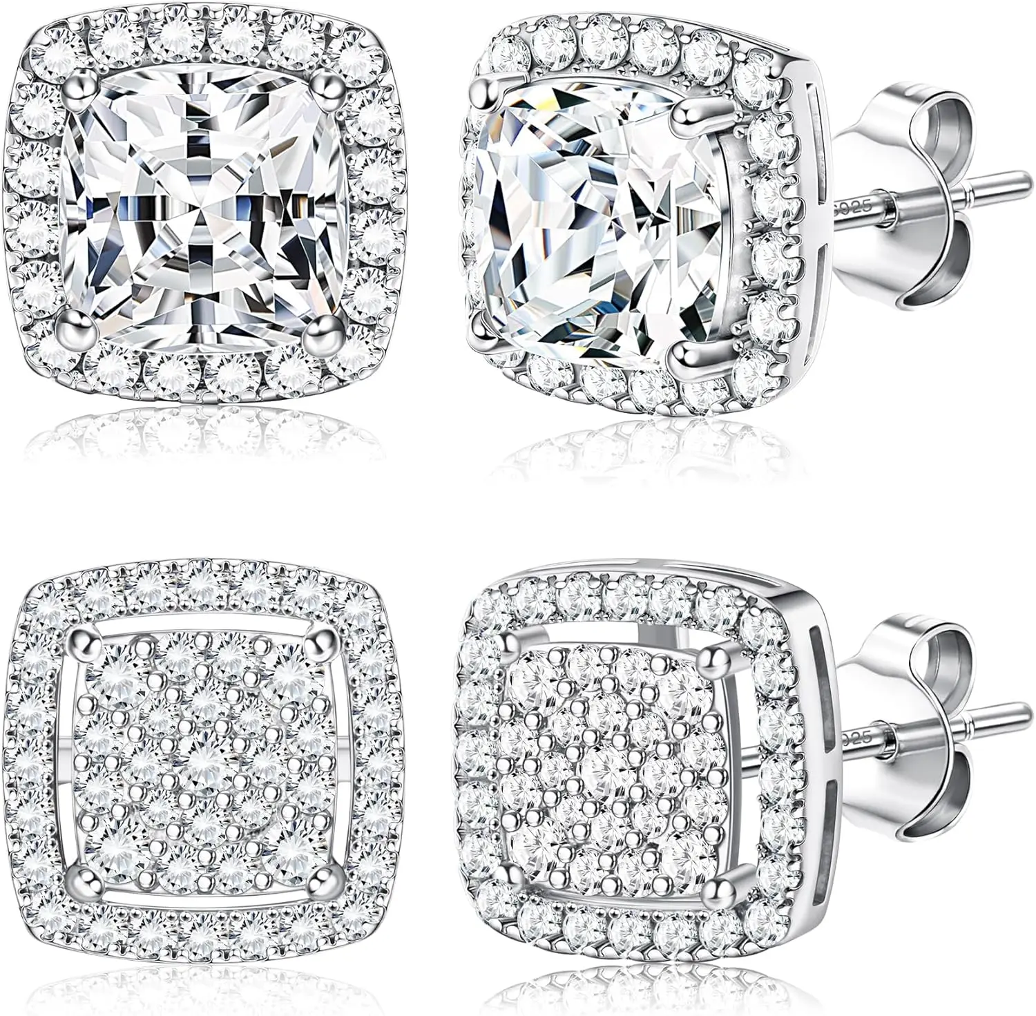 14K Gold Plated CZ Stud Earrings Set, Hypoallergenic 925 Silver, Iced Out Round & Square Halo Style
14K Gold Plated CZ Stud Earrings Set, Hypoallergenic 925 Silver, Iced Out Round & Square Halo Style