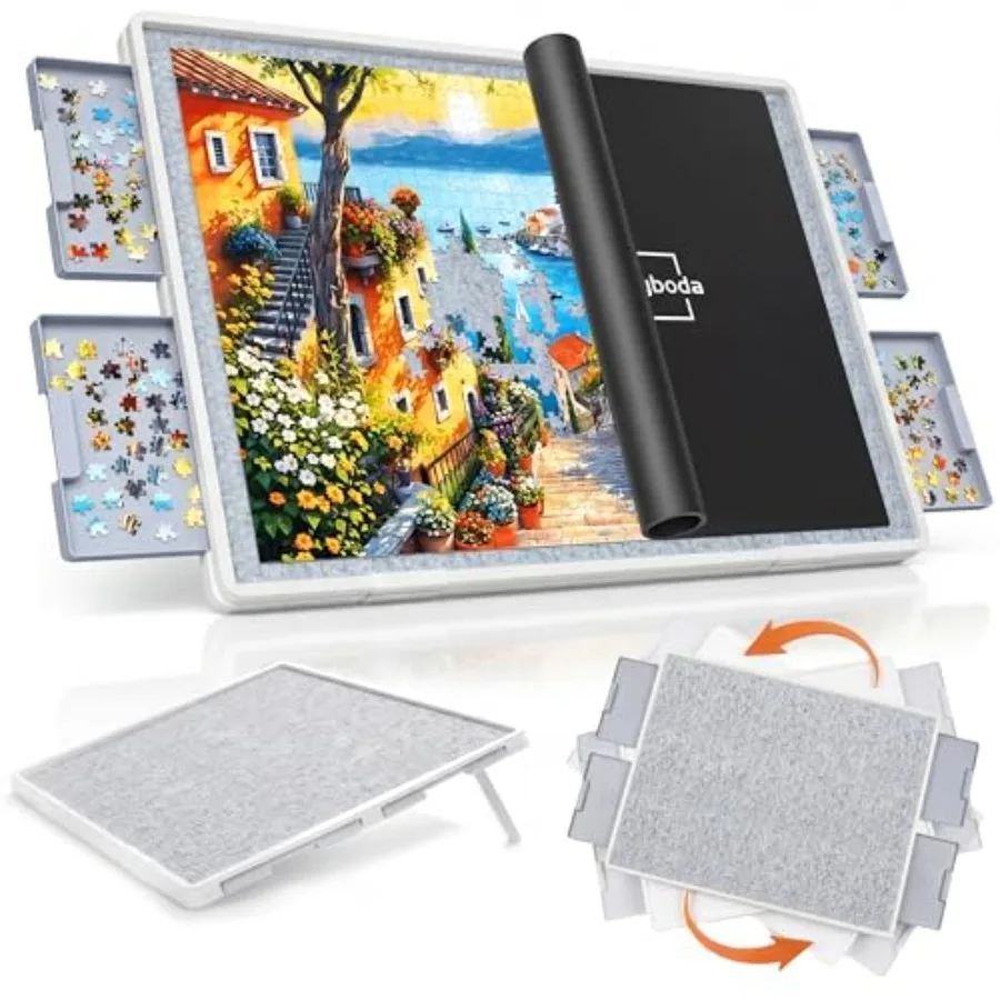 1500 Pieces Tiltable and Rotating Puzzle Board with Drawers, Anti-Slip Mat and Black Cover, 35"x27" Portable Spinning Plastic J
1500 Pieces Tiltable and Rotating Puzzle Board with Drawers, Anti-Slip Mat and Black Cover, 35"x27" Portable Spinning Plastic J