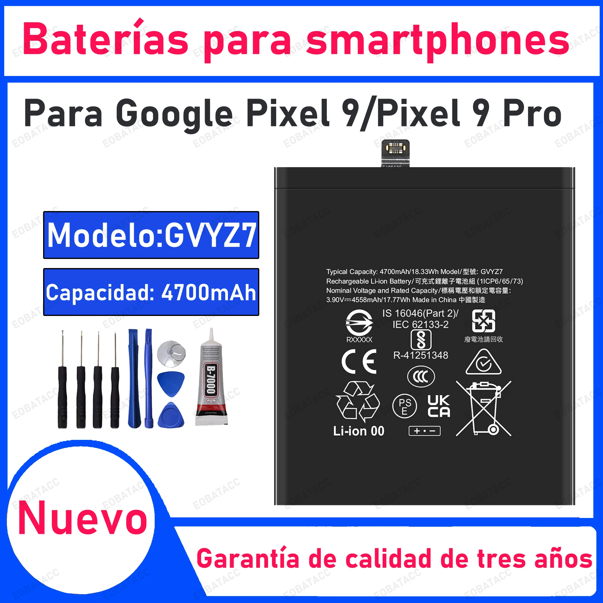 100% New 4700mAh GVYZ7 Battery For Google Pixel 9/Pixel 9 Pro Replacement Bateria+Free Tools
100% New 4700mAh GVYZ7 Battery For Google Pixel 9/Pixel 9 Pro Replacement Bateria+Free Tools