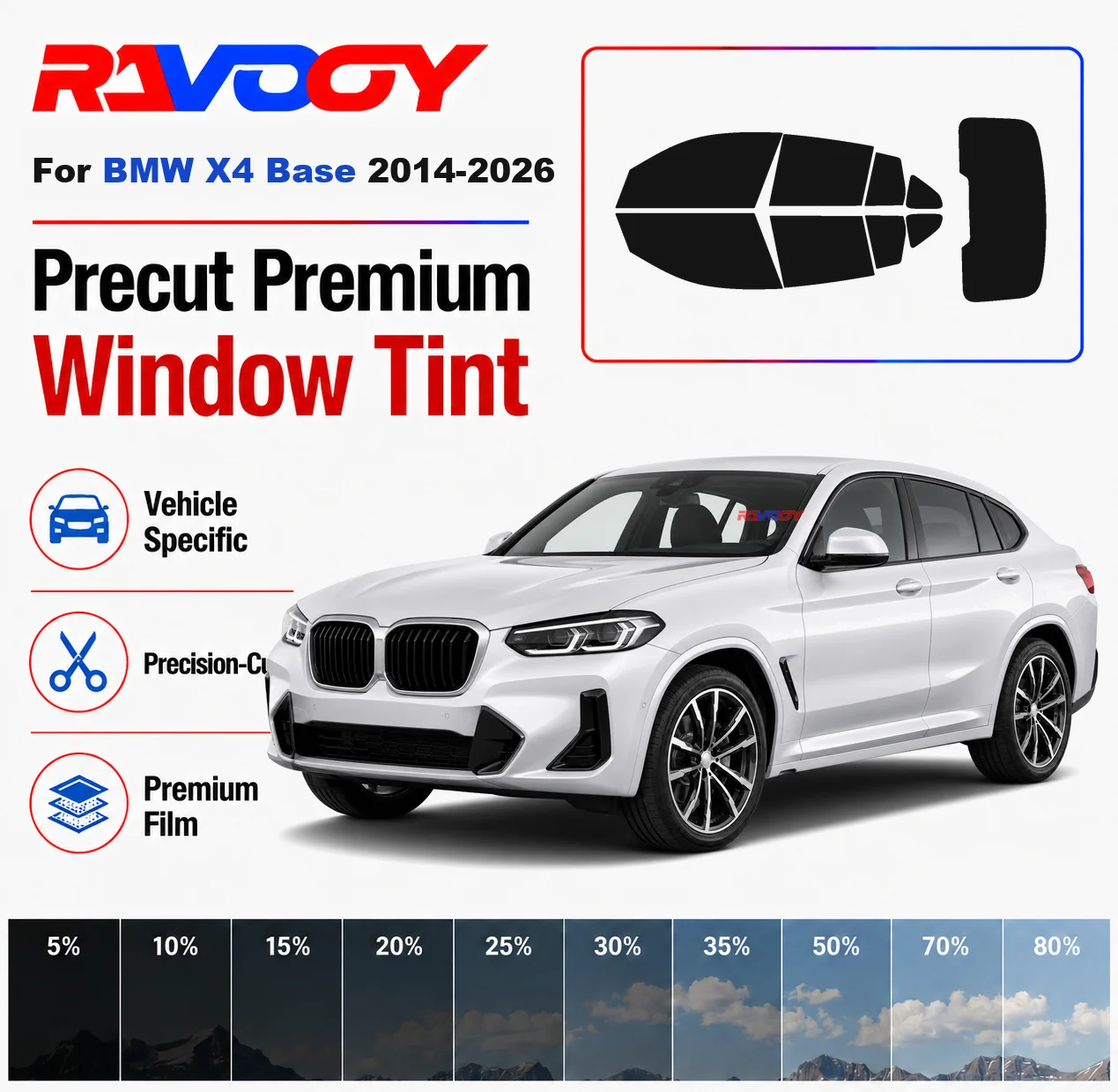 Premium Precut Window Tint Kit Front Windows Rear Windows Rear Windshield For BMW X4 Base 2014-2026 Car Solar Nano Ceramic Film
Premium Precut Window Tint Kit Front Windows Rear Windows Rear Windshield For BMW X4 Base 2014-2026 Car Solar Nano Ceramic Film