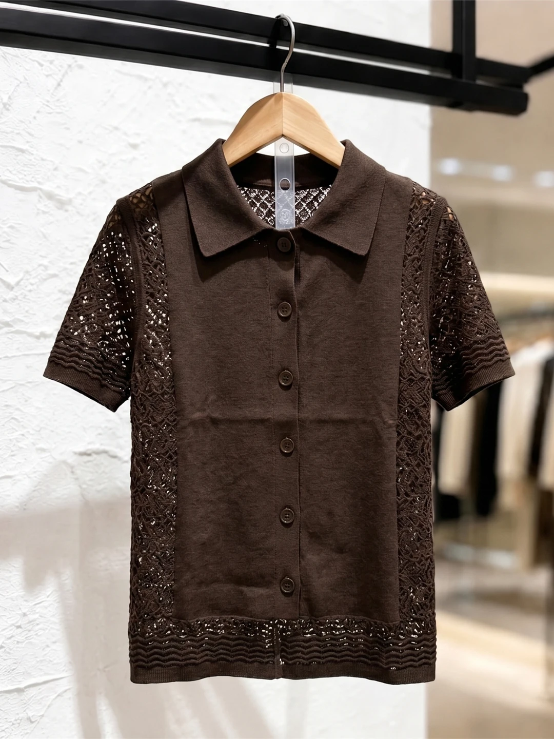 Korean Style Ice Silk Knitted Neck Hollow out Single Button Short Sleeve Slimming Fashionable Women's Summer Top
Korean Style Ice Silk Knitted Neck Hollow out Single Button Short Sleeve Slimming Fashionable Women's Summer Top