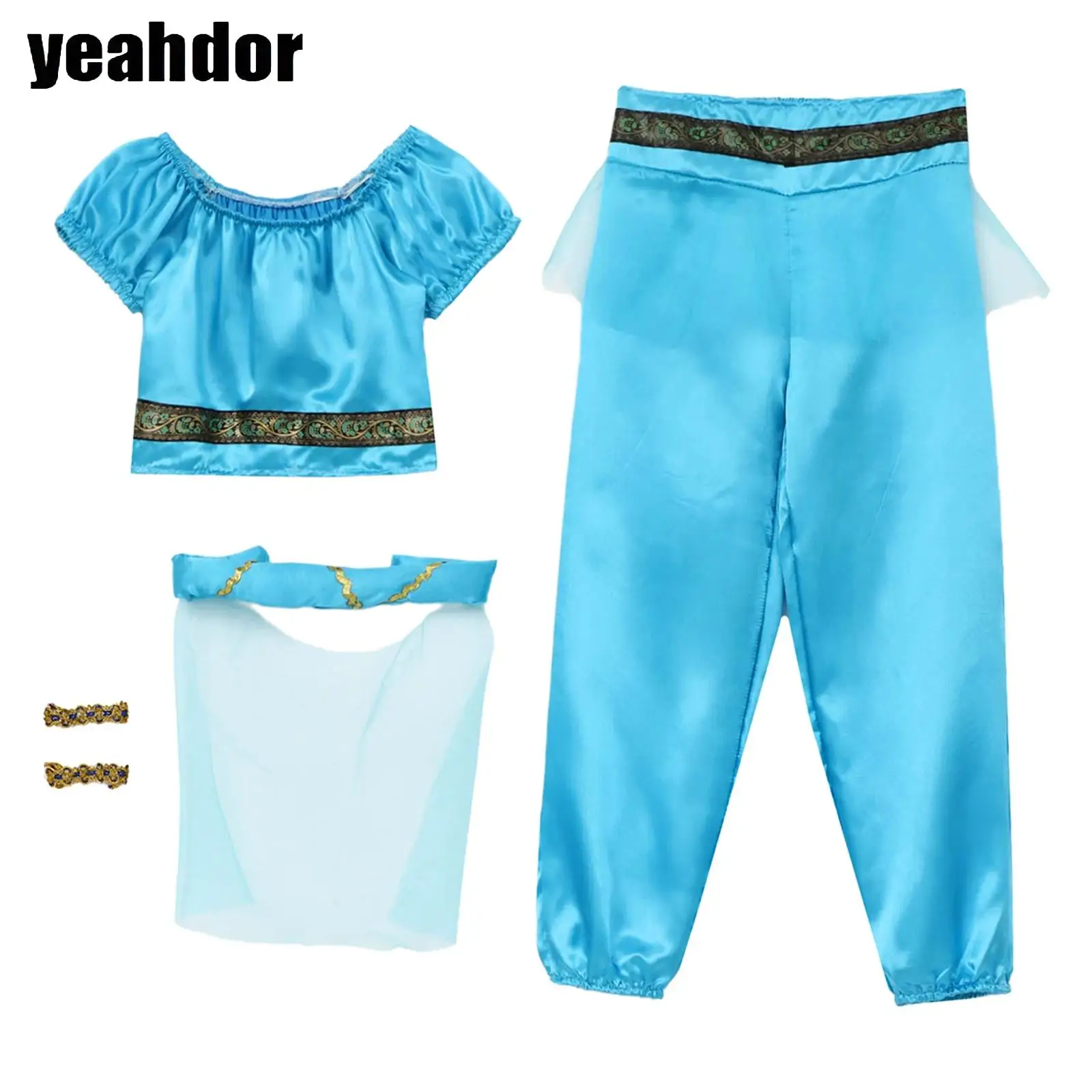 Girls Arabian Princess Costume Set Short Sleeve Crop Top with Wide Leg Opening Pants Halloween Birthday Carnival Dance Outfits
Girls Arabian Princess Costume Set Short Sleeve Crop Top with Wide Leg Opening Pants Halloween Birthday Carnival Dance Outfits
