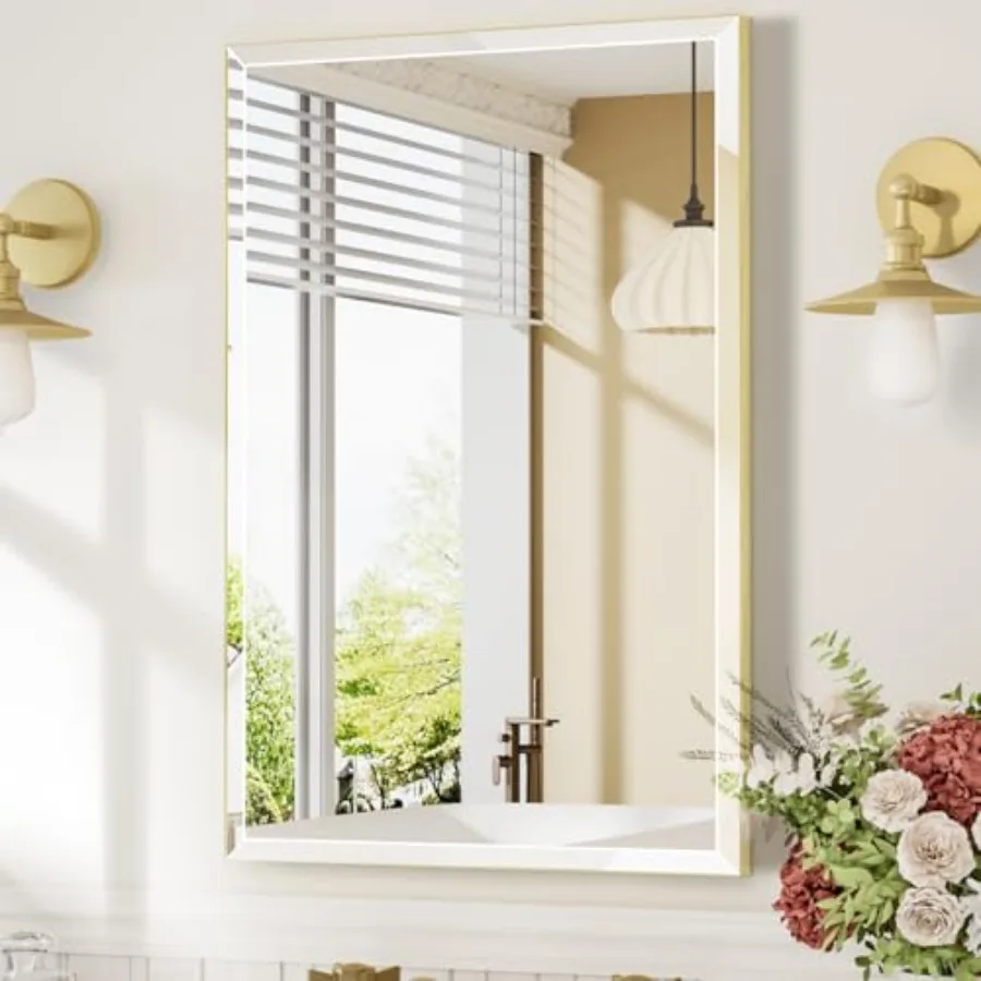 Bathroom vanity mirror: 24x36 inches, beveled edge, ultra-thin gold metal frame, HD reflective glass, rectangular wall-mounted
Bathroom vanity mirror: 24x36 inches, beveled edge, ultra-thin gold metal frame, HD reflective glass, rectangular wall-mounted