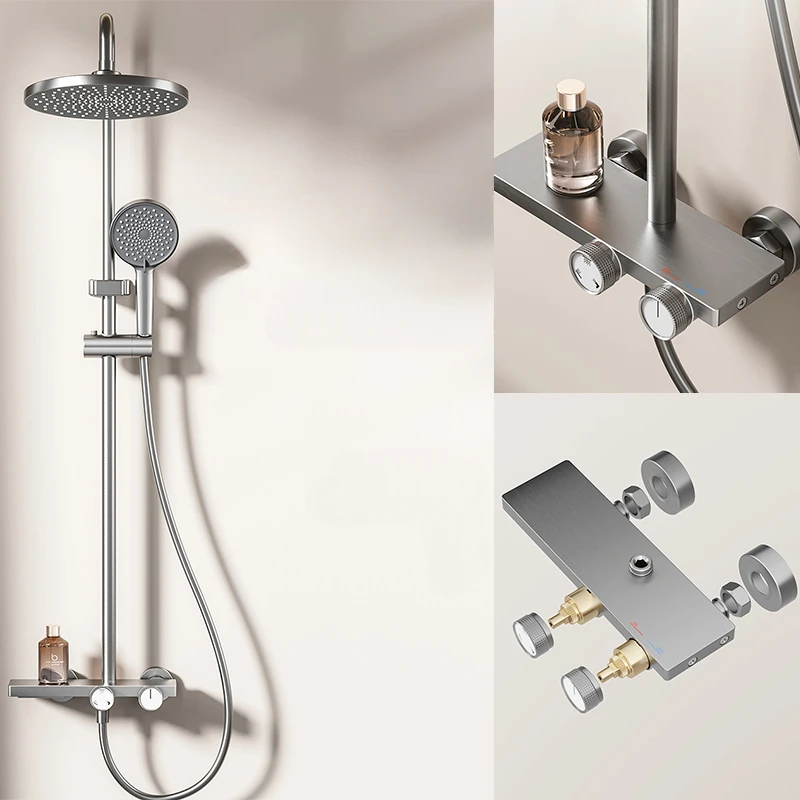 Three-function Gray Bathroom Shower Set Space Aluminum Wall Mounted Rainlfall Pressurized Hot Cold Shower Faucet Set
Three-function Gray Bathroom Shower Set Space Aluminum Wall Mounted Rainlfall Pressurized Hot Cold Shower Faucet Set