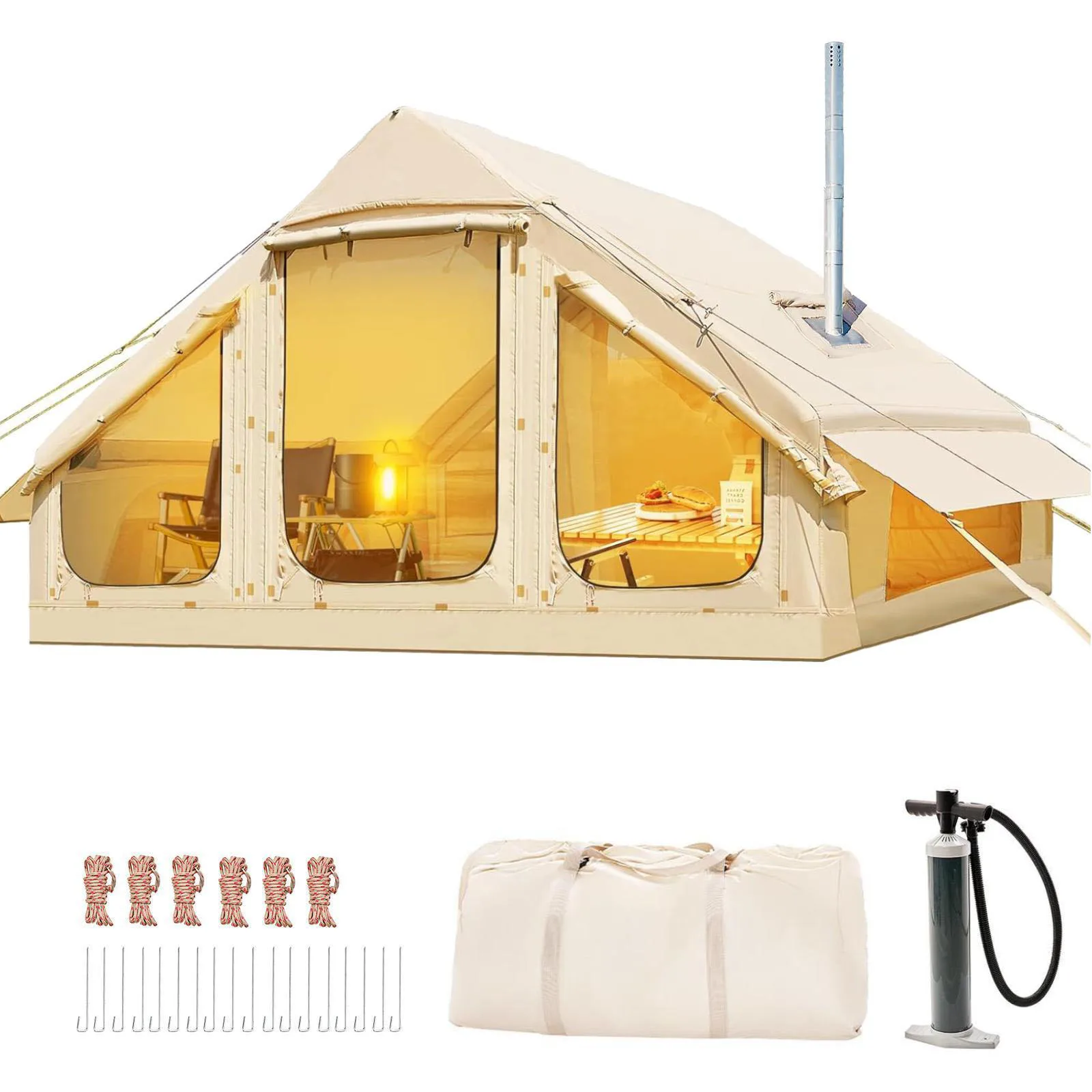 Inflatable tent camping for 1-6 people, hand pump inflation large tent, with skylight and chimney waterproof oxford cloth all
Inflatable tent camping for 1-6 people, hand pump inflation large tent, with skylight and chimney waterproof oxford cloth all