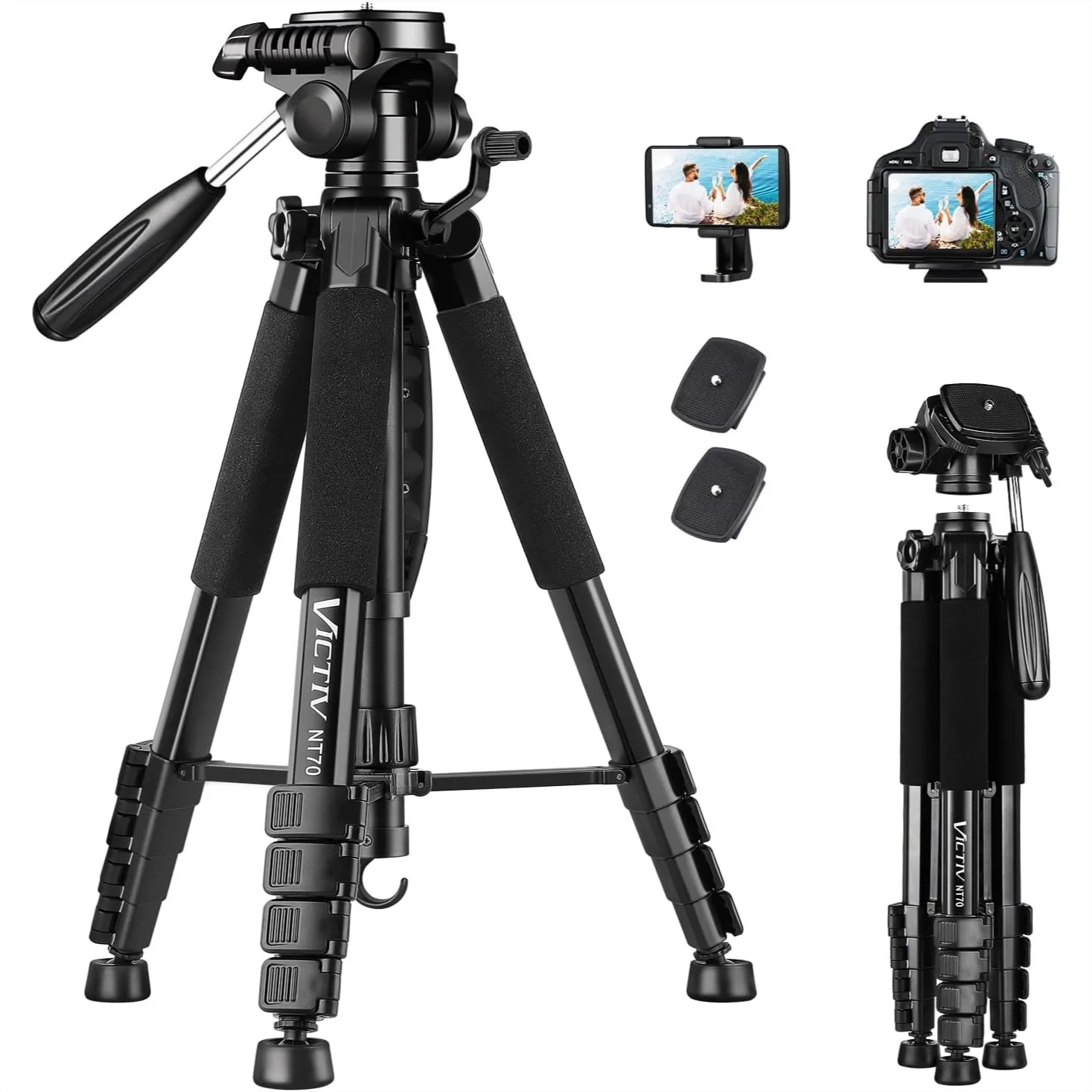 74" Camera Tripod for Phone and DSLR, Aluminum Tripod Stand with Carry Bag and Phone Holder, Compatible with Canon Nikon iPhone
74" Camera Tripod for Phone and DSLR, Aluminum Tripod Stand with Carry Bag and Phone Holder, Compatible with Canon Nikon iPhone