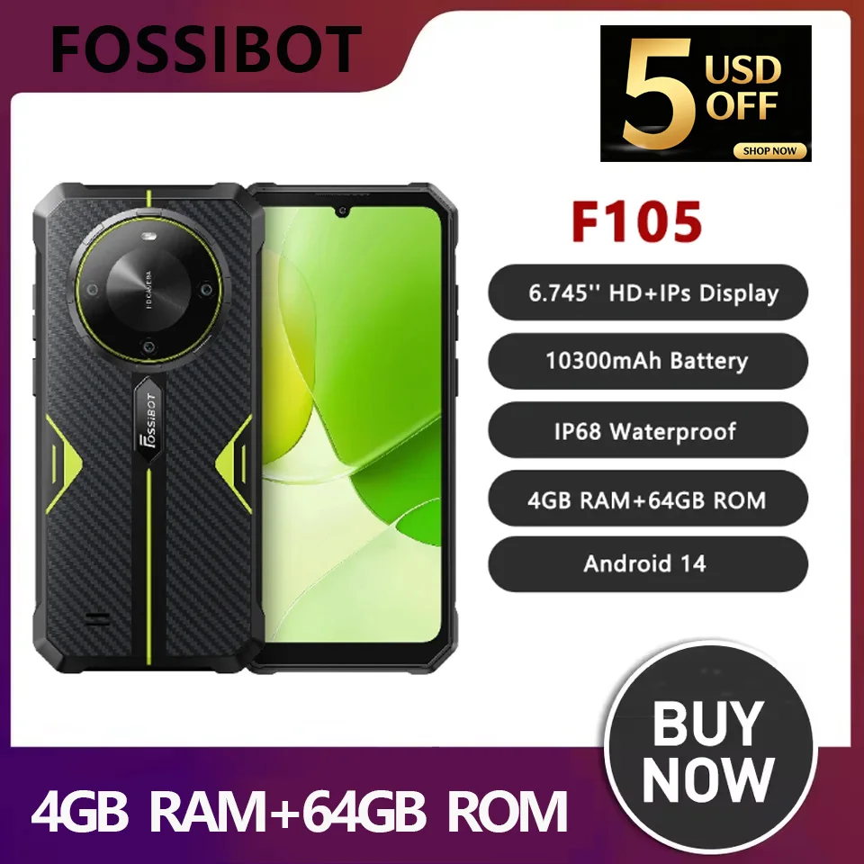 FOSSiBOT F105 Rugged Smartphone Android 14 Cellphine 6.75" HD+ IPS Display 10300mAh 4GB+64GB Mobile Phone with NFC
FOSSiBOT F105 Rugged Smartphone Android 14 Cellphine 6.75" HD+ IPS Display 10300mAh 4GB+64GB Mobile Phone with NFC