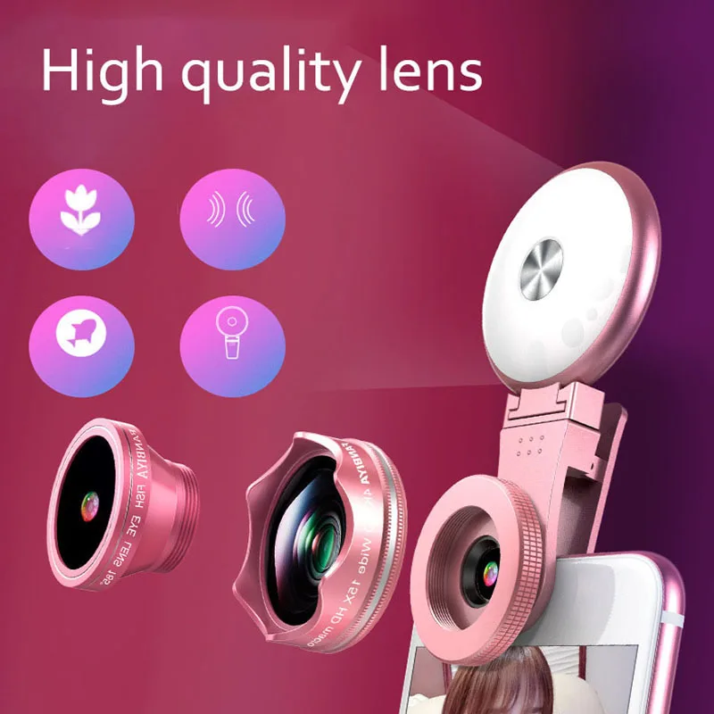 4 in 1 Phone Camera Professional Lens with Fill Light 15x Macro Camera Photo HD 150° Super Wide Angle Lens for All Smartphones
4 in 1 Phone Camera Professional Lens with Fill Light 15x Macro Camera Photo HD 150° Super Wide Angle Lens for All Smartphones