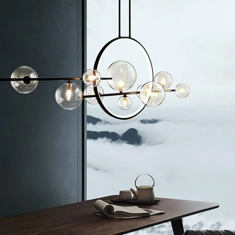 Modern design living room glass bubble Chandelier Nordic creative restaurant kitchen dining table long LED pendant light black
Modern design living room glass bubble Chandelier Nordic creative restaurant kitchen dining table long LED pendant light black