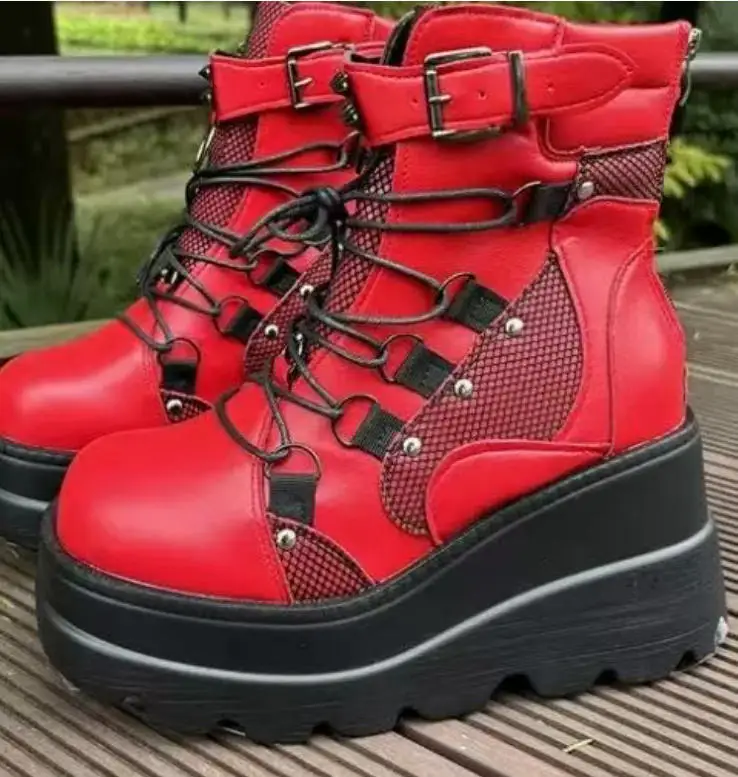 Fashion Stylish Punk Buckle Lace-up Zipper Dress Boots Ladies Summer Outdoor Shoes Women's Goth Cosplay Wedge Combat Ankle Boots
Fashion Stylish Punk Buckle Lace-up Zipper Dress Boots Ladies Summer Outdoor Shoes Women's Goth Cosplay Wedge Combat Ankle Boots