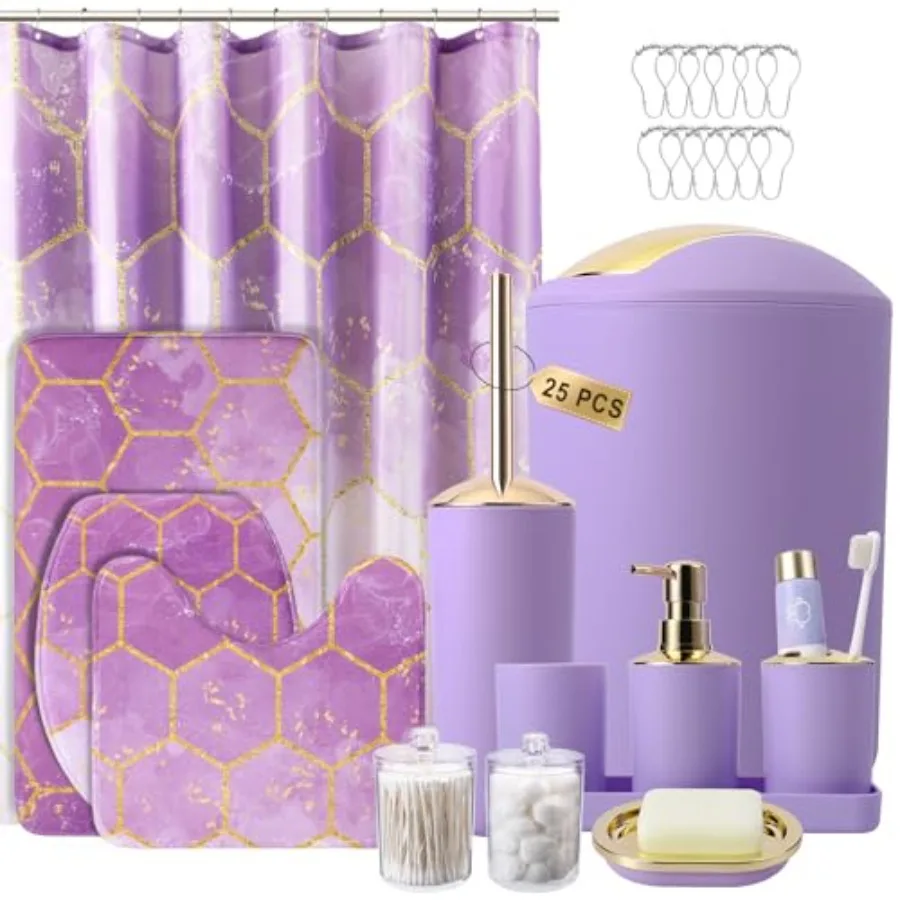 25 Pieces Baroom Set Purple and Gold Baroom cessories Set Shower Curin and Rugs Trash Can Toilet Bh So Dispenser So Dish Toobh
25 Pieces Baroom Set Purple and Gold Baroom cessories Set Shower Curin and Rugs Trash Can Toilet Bh So Dispenser So Dish Toobh