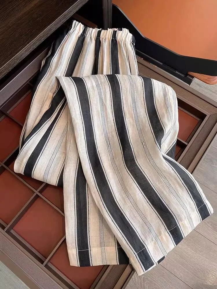 Women's High Waist Wide Leg Pants Striped Linen Sporty Casual Loose Fit Breathable Summer Trousers Korean Style Commute
Women's High Waist Wide Leg Pants Striped Linen Sporty Casual Loose Fit Breathable Summer Trousers Korean Style Commute