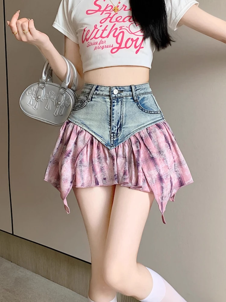 Pink Plaid Denim Skirt Shorts Summer New Fashion Y2k High Waist Patchwork Spice Girl American A-Line Slimming Irregular Culottes
Pink Plaid Denim Skirt Shorts Summer New Fashion Y2k High Waist Patchwork Spice Girl American A-Line Slimming Irregular Culottes