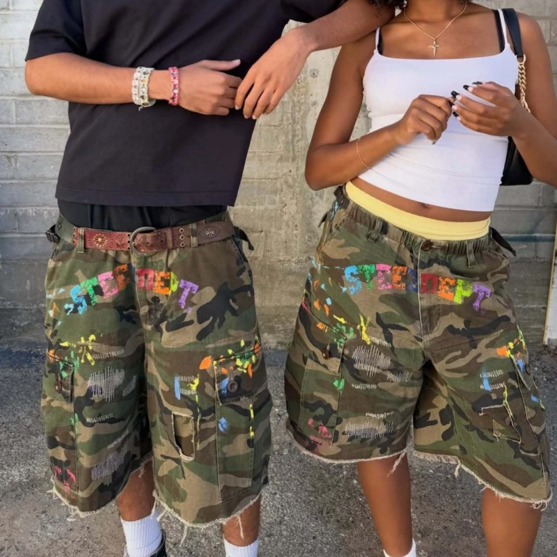 Mens Cargo Shorts Camouflage Print Vintage Streetwear Harajuku Unisex Loose Fit Five Length Straight Leg Casual Summer Fashion
Mens Cargo Shorts Camouflage Print Vintage Streetwear Harajuku Unisex Loose Fit Five Length Straight Leg Casual Summer Fashion
