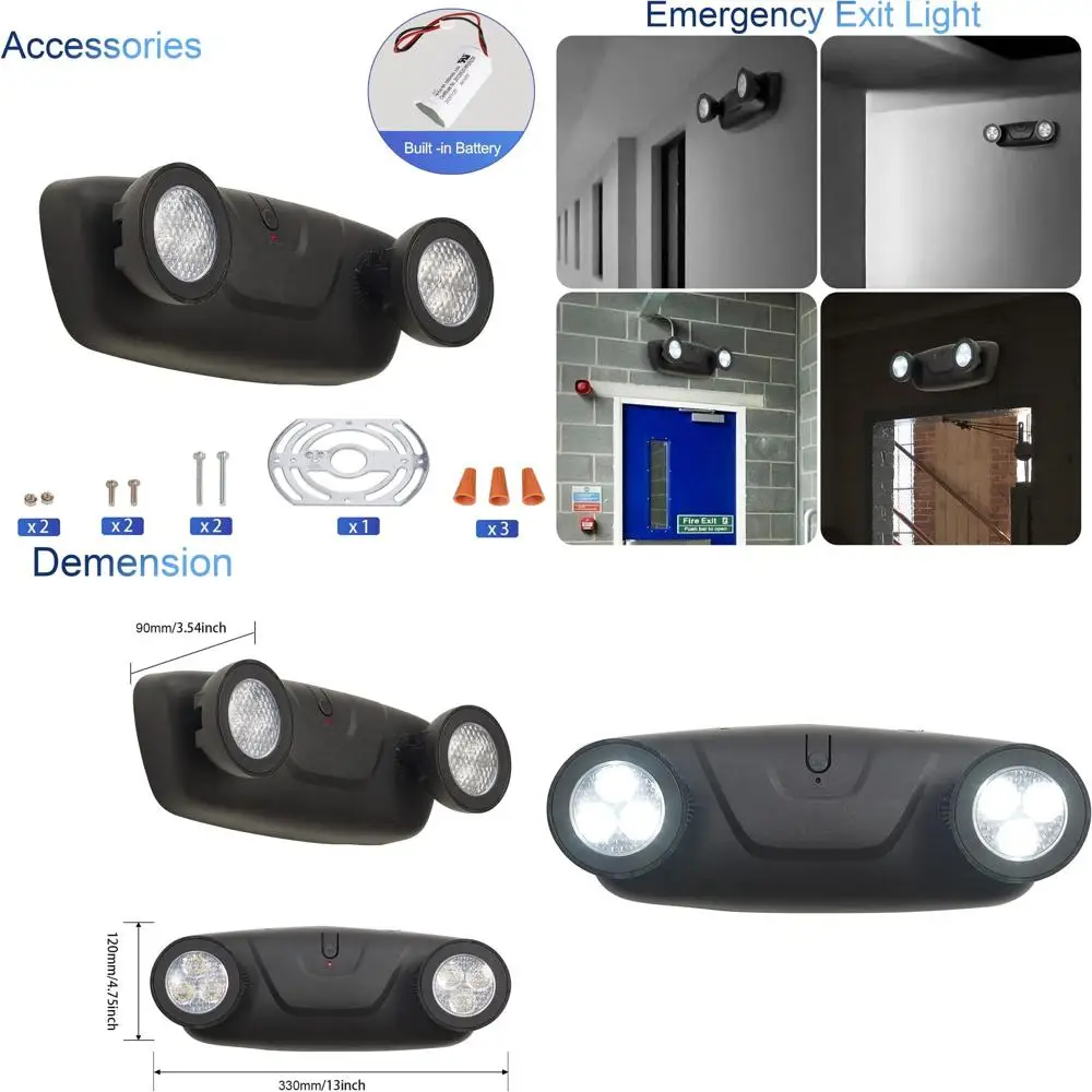 Battery-Backed LED Emergency Lights, 2-Adjustable Fixtures, UL Certified, AC 120/277V, Hardwired - 6-Pack (Black)
Battery-Backed LED Emergency Lights, 2-Adjustable Fixtures, UL Certified, AC 120/277V, Hardwired - 6-Pack (Black)