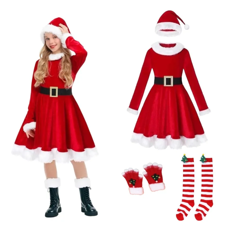 Girls Christmas Santa Claus Dress Cosplay Costume Red Dress Gloves Socks Suit for New Year Xmas Holiday Party Roleplay Outfit
Girls Christmas Santa Claus Dress Cosplay Costume Red Dress Gloves Socks Suit for New Year Xmas Holiday Party Roleplay Outfit