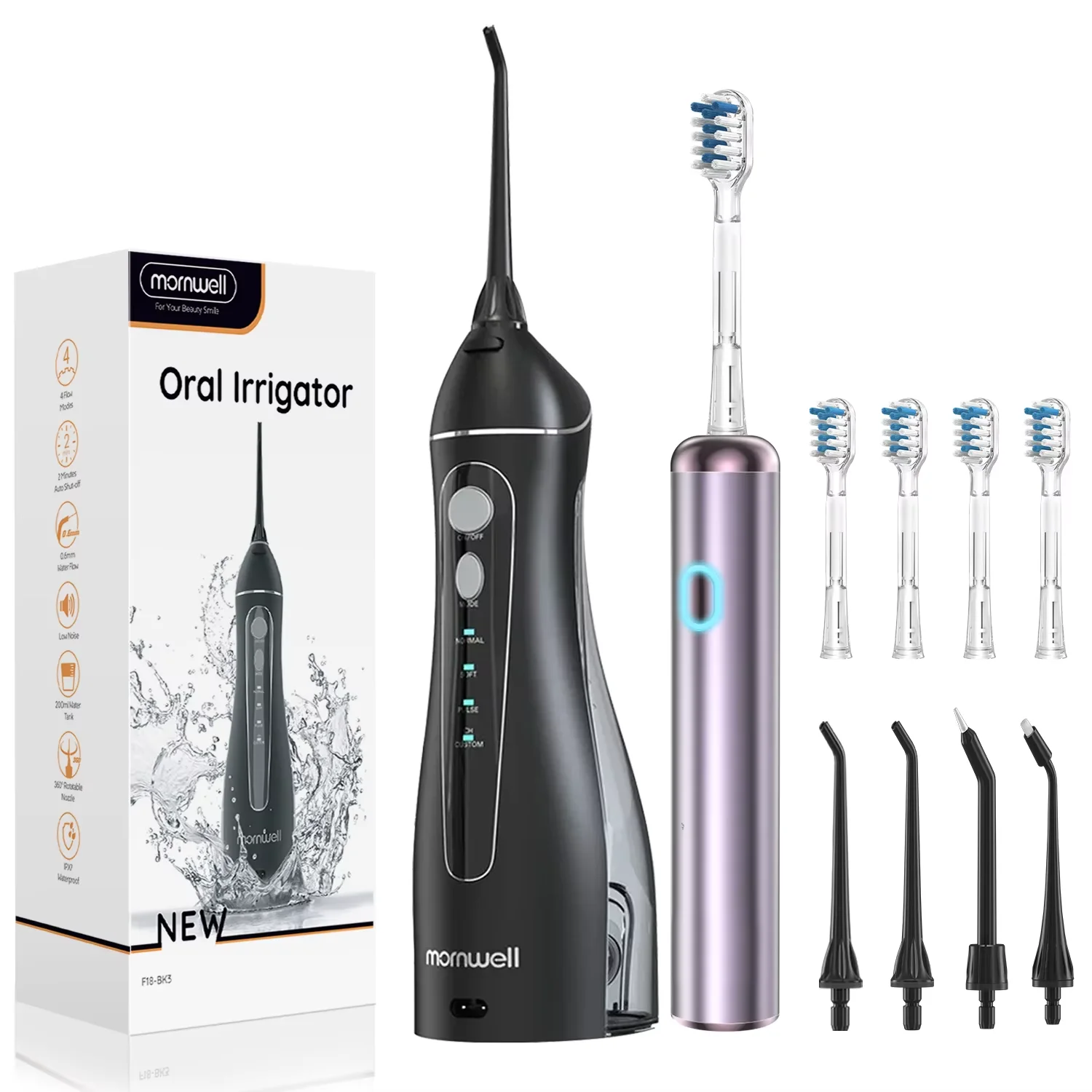 Portable Water Flosser with Electric Toothbrush Combo 2-in-1 Oral Clean Kit for Teeth, Braces, Gums Care,Mornwell F18 & LS1
Portable Water Flosser with Electric Toothbrush Combo 2-in-1 Oral Clean Kit for Teeth, Braces, Gums Care,Mornwell F18 & LS1