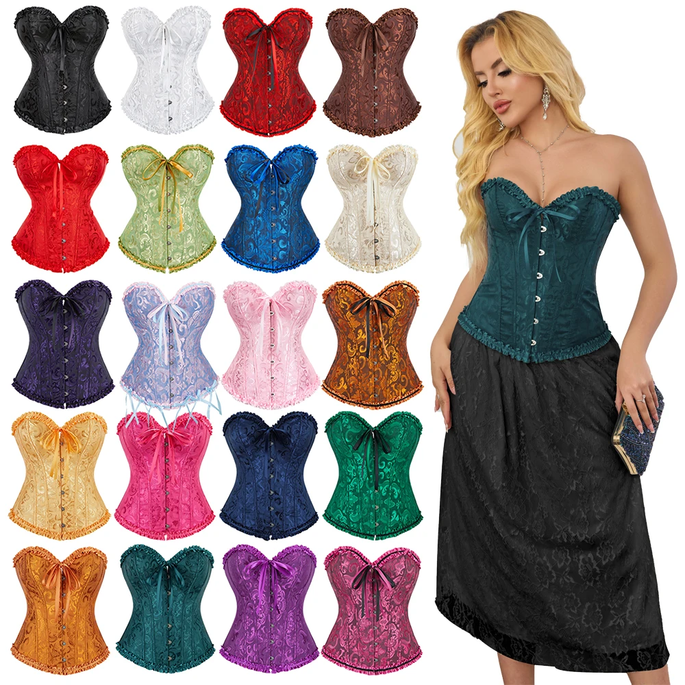Jacquard Overbust Corset Ruffles Trim Waist Bustier Top Elegant Corselet Espartilhos Corpete
Jacquard Overbust Corset Ruffles Trim Waist Bustier Top Elegant Corselet Espartilhos Corpete