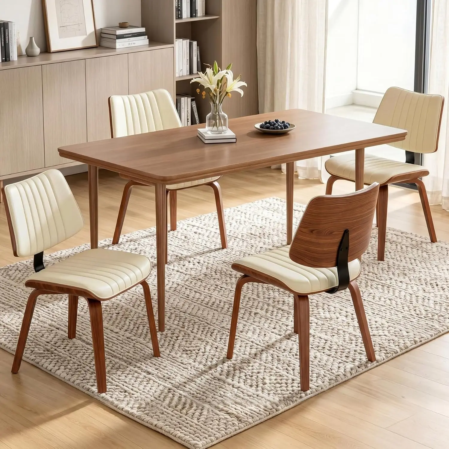 Dining Chairs Set of 4, Mid Century Modern Faux Leather Kitchen Side Chairs with Upholstered Seat and Walnut, Customized
Dining Chairs Set of 4, Mid Century Modern Faux Leather Kitchen Side Chairs with Upholstered Seat and Walnut, Customized