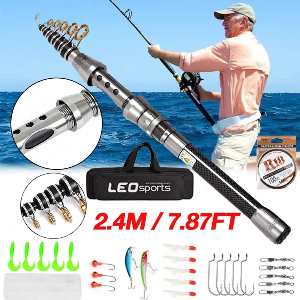 2.4m-10 Sections Fishing Rod Reel Combo Full Kit Telescopic Fishing Rods Spinning Reels Set with Hooks Soft Lures Barrel Swivels
2.4m-10 Sections Fishing Rod Reel Combo Full Kit Telescopic Fishing Rods Spinning Reels Set with Hooks Soft Lures Barrel Swivels