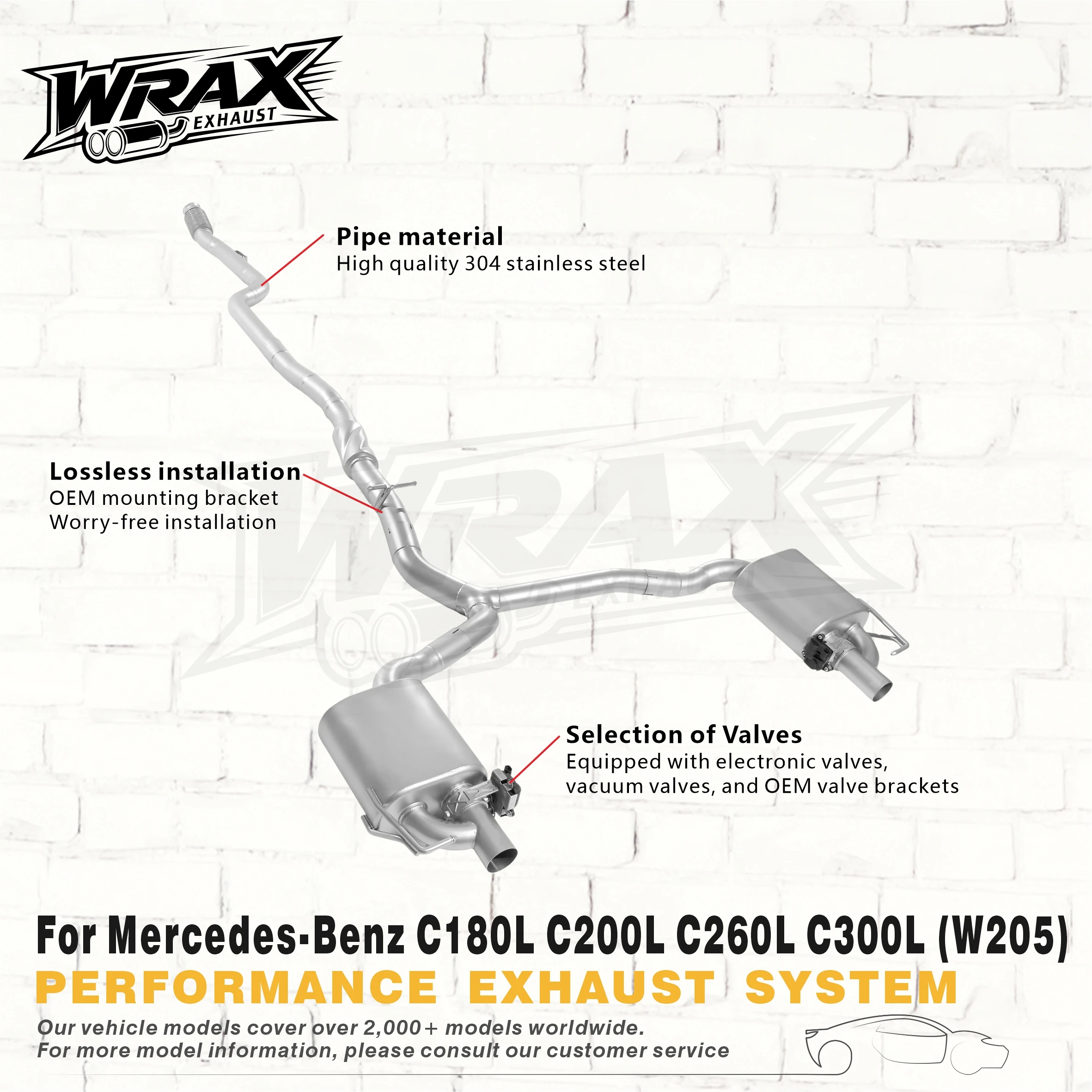 WRAX Exhaust for Mercedes-Benz C180L/C200L/C260L/C300L W205 SS304 Dual-Exit Catback Valve Control Sound Tuning Performance
WRAX Exhaust for Mercedes-Benz C180L/C200L/C260L/C300L W205 SS304 Dual-Exit Catback Valve Control Sound Tuning Performance