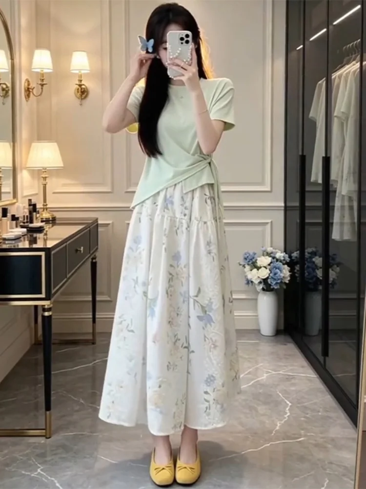 Summer Fashion Set Soft Irregular Short Sleeve T-Shirt Loose Half Skirt Two-Piece Set Casual Style High Waist Long Skirt
Summer Fashion Set Soft Irregular Short Sleeve T-Shirt Loose Half Skirt Two-Piece Set Casual Style High Waist Long Skirt