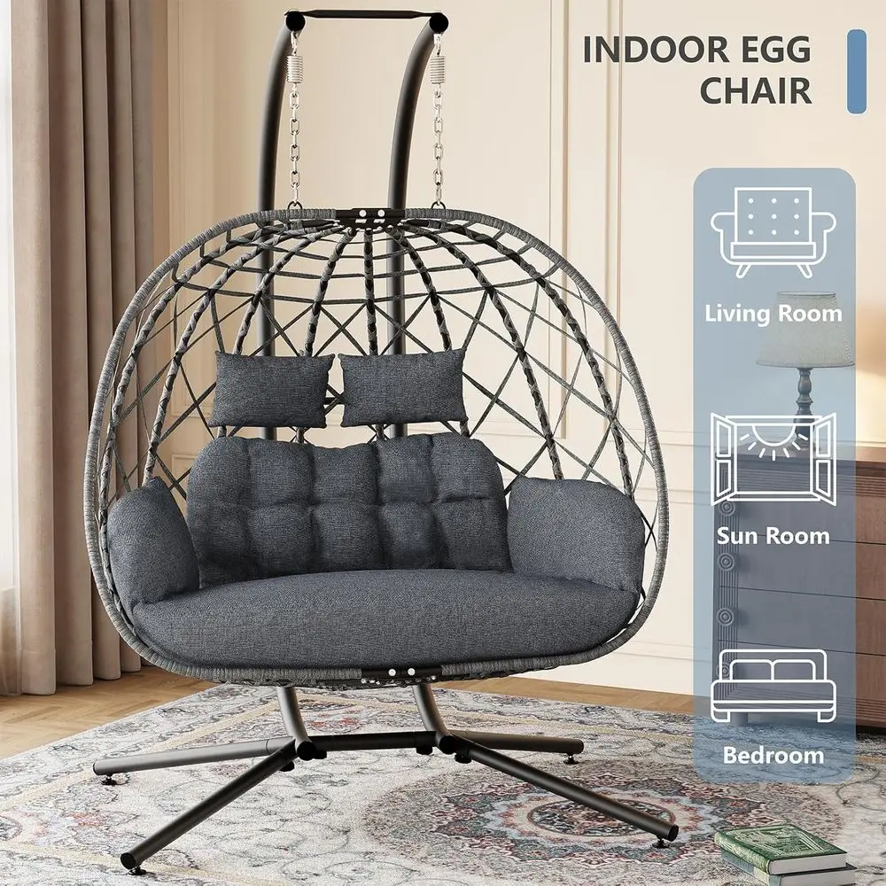 2 Person Swing Chair with Stand, Outdoor Indoor Hammock Hanging Chair with Cushion, 650 lbs, Grey
2 Person Swing Chair with Stand, Outdoor Indoor Hammock Hanging Chair with Cushion, 650 lbs, Grey