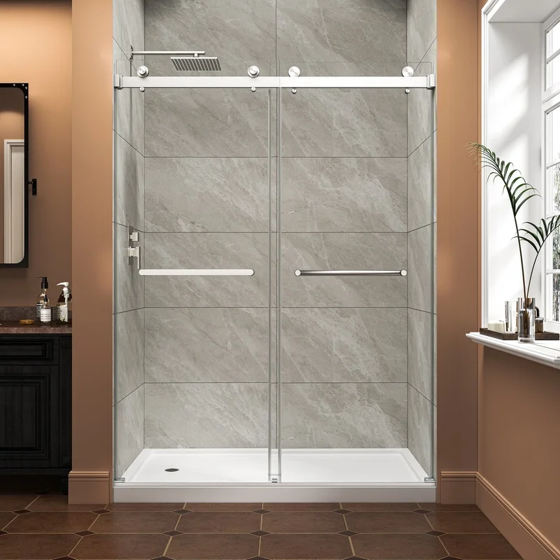 55"-60" W x 76" H Brushed Nickel Double Bypass Sliding Shower Door, Frameless 8mm Tempered Glass with Nano Explosion-Proof Film, Easy Installation
55"-60" W x 76" H Brushed Nickel Double Bypass Sliding Shower Door, Frameless 8mm Tempered Glass with Nano Explosion-Proof Film, Easy Installation