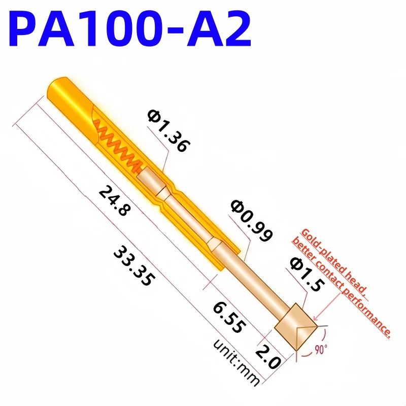20/100PCS PA100-A2 Spring Test Probe PA100-A Test Pin Test Tool 33.35mm Dia1.36mm Gold Needle Tip1.5mm Pogo Pin P100-A P100-A2
20/100PCS PA100-A2 Spring Test Probe PA100-A Test Pin Test Tool 33.35mm Dia1.36mm Gold Needle Tip1.5mm Pogo Pin P100-A P100-A2