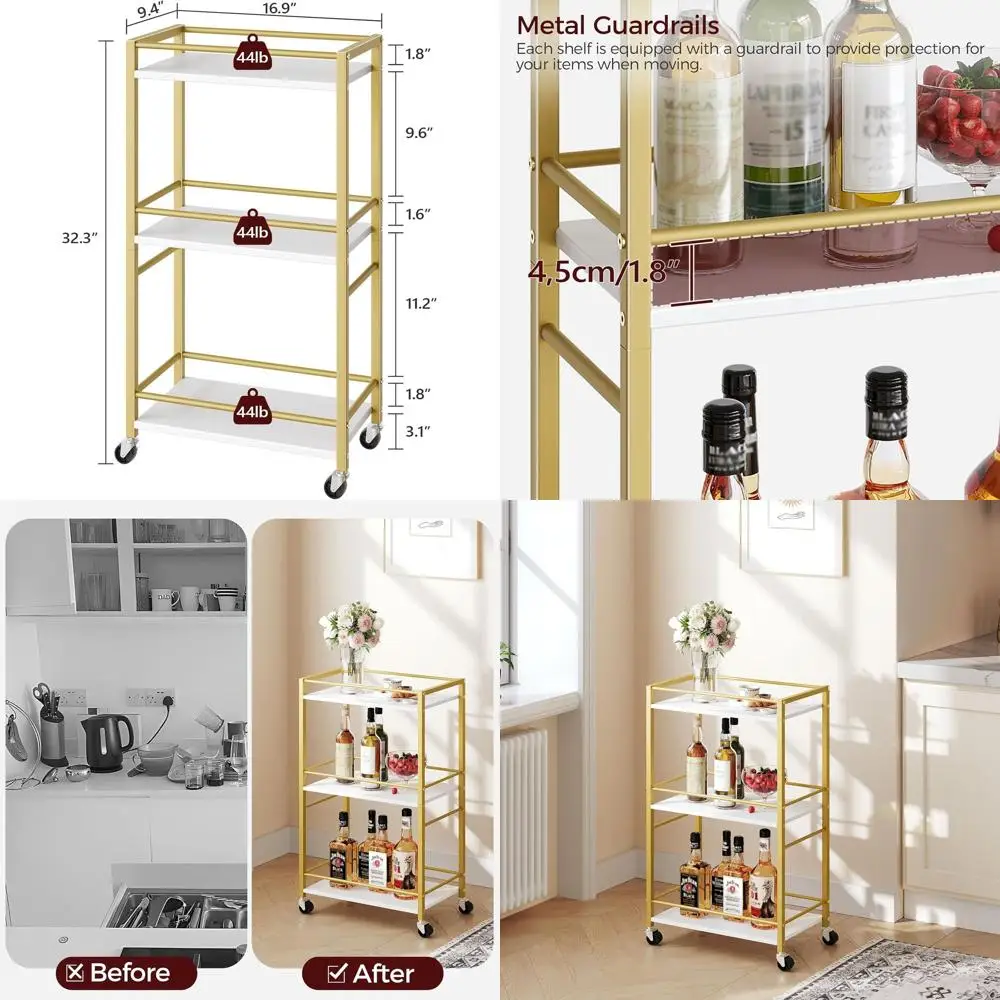 3-Tier Rolling Bar Cart with Wheels for Home, Compact Serving Trolley for Kitchen and Dining
3-Tier Rolling Bar Cart with Wheels for Home, Compact Serving Trolley for Kitchen and Dining