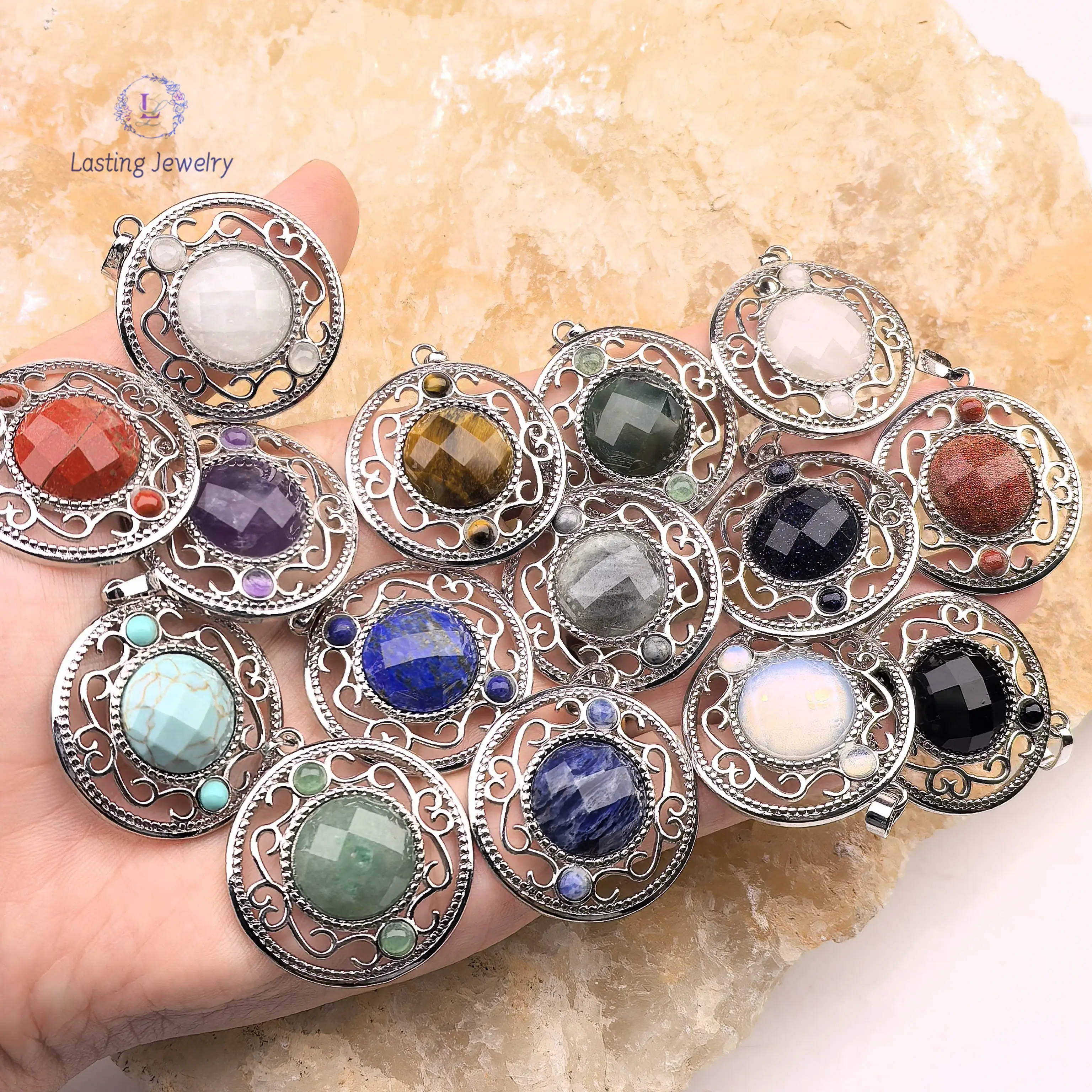 Plated Silver Round Crystal Hollow-out Pendants,Faceted Gemstone Lapis Lazuli Amethyst Aventurine Charms Necklace Jewelry Making
Plated Silver Round Crystal Hollow-out Pendants,Faceted Gemstone Lapis Lazuli Amethyst Aventurine Charms Necklace Jewelry Making