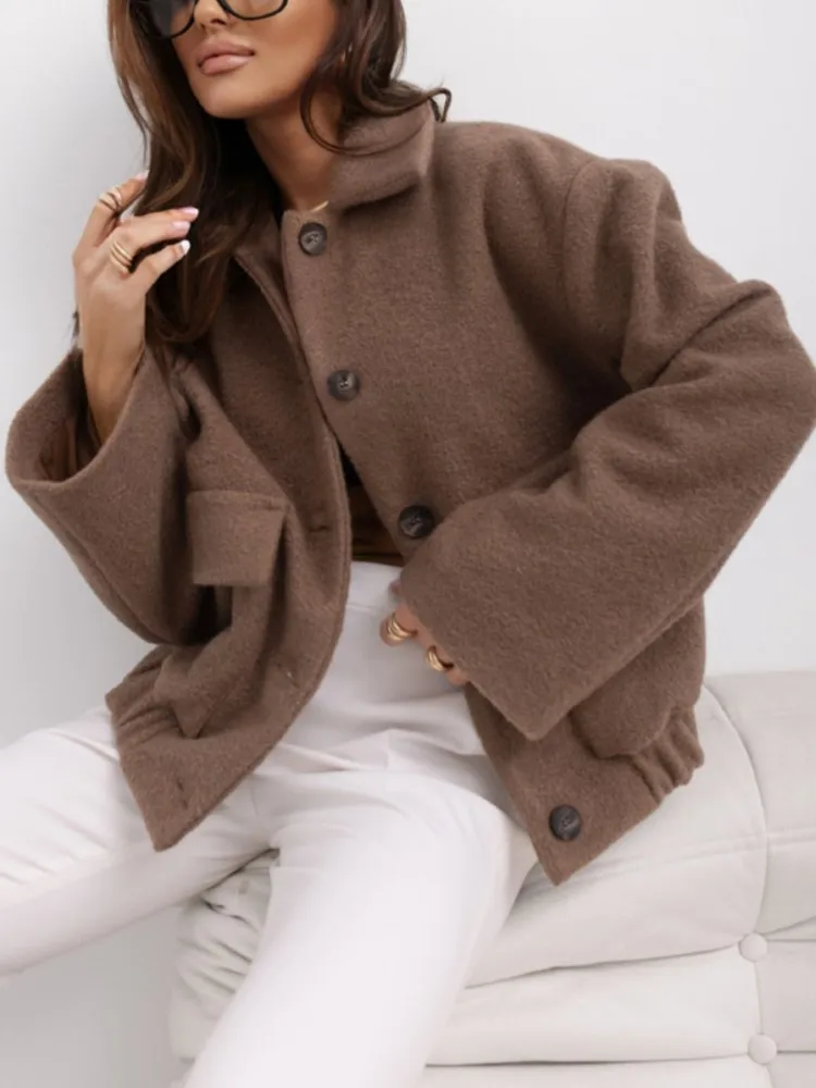 Новая осенне-зимняя повседневная однотонная женская куртка с карманами и длинными рукавами, винтажная женская модная теплая верхняя одежда, топы, женская одежда 
Новая осенне-зимняя повседневная однотонная женская куртка с карманами и длинными рукавами, винтажная женская модная теплая верхняя одежда, топы, женская одежда