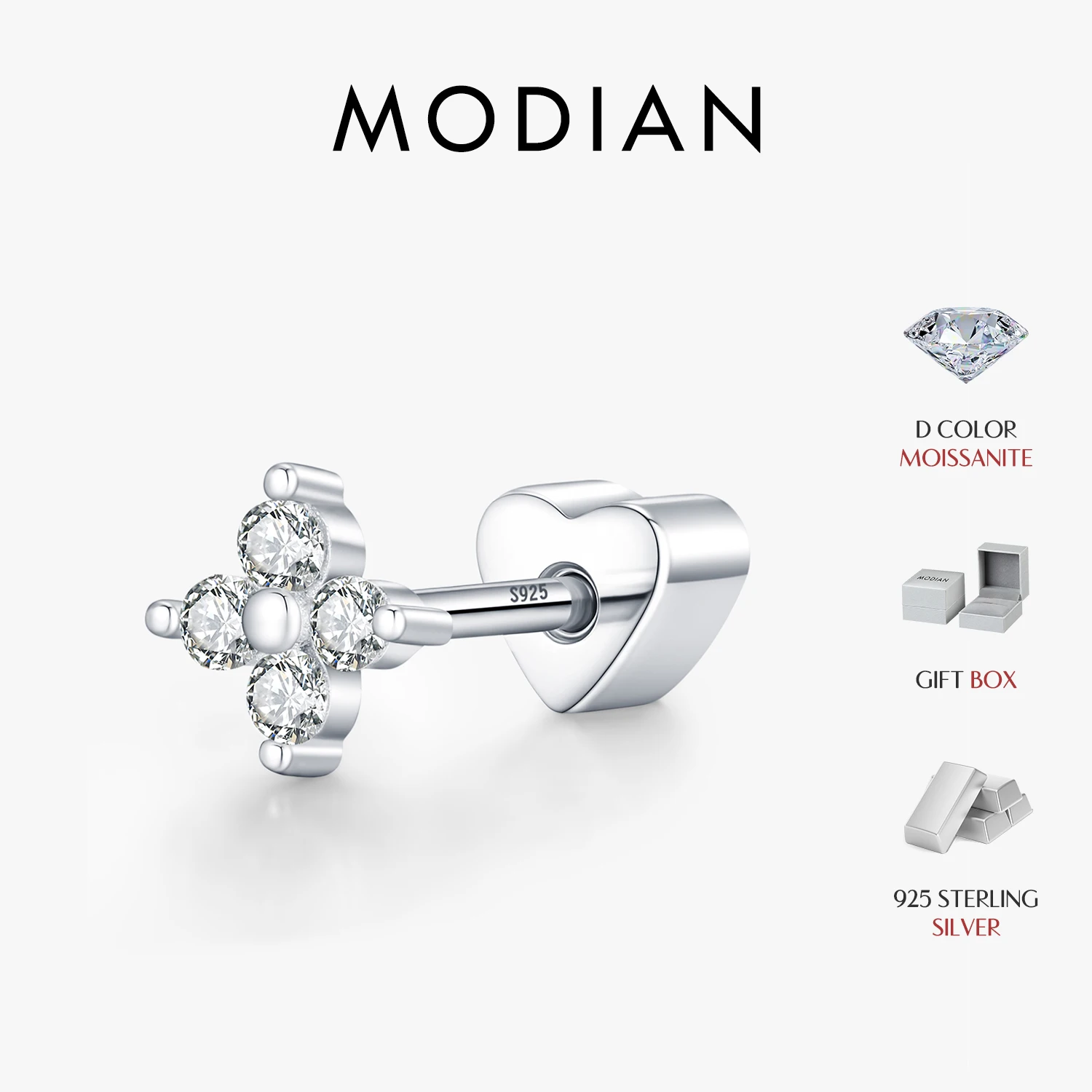 MODIAN Neutral Heart Screw Ear Studs 925 Sterling Sliver Four Round Moissanite Stackable Stud Earrings For Women Fine Jewelry
MODIAN Neutral Heart Screw Ear Studs 925 Sterling Sliver Four Round Moissanite Stackable Stud Earrings For Women Fine Jewelry