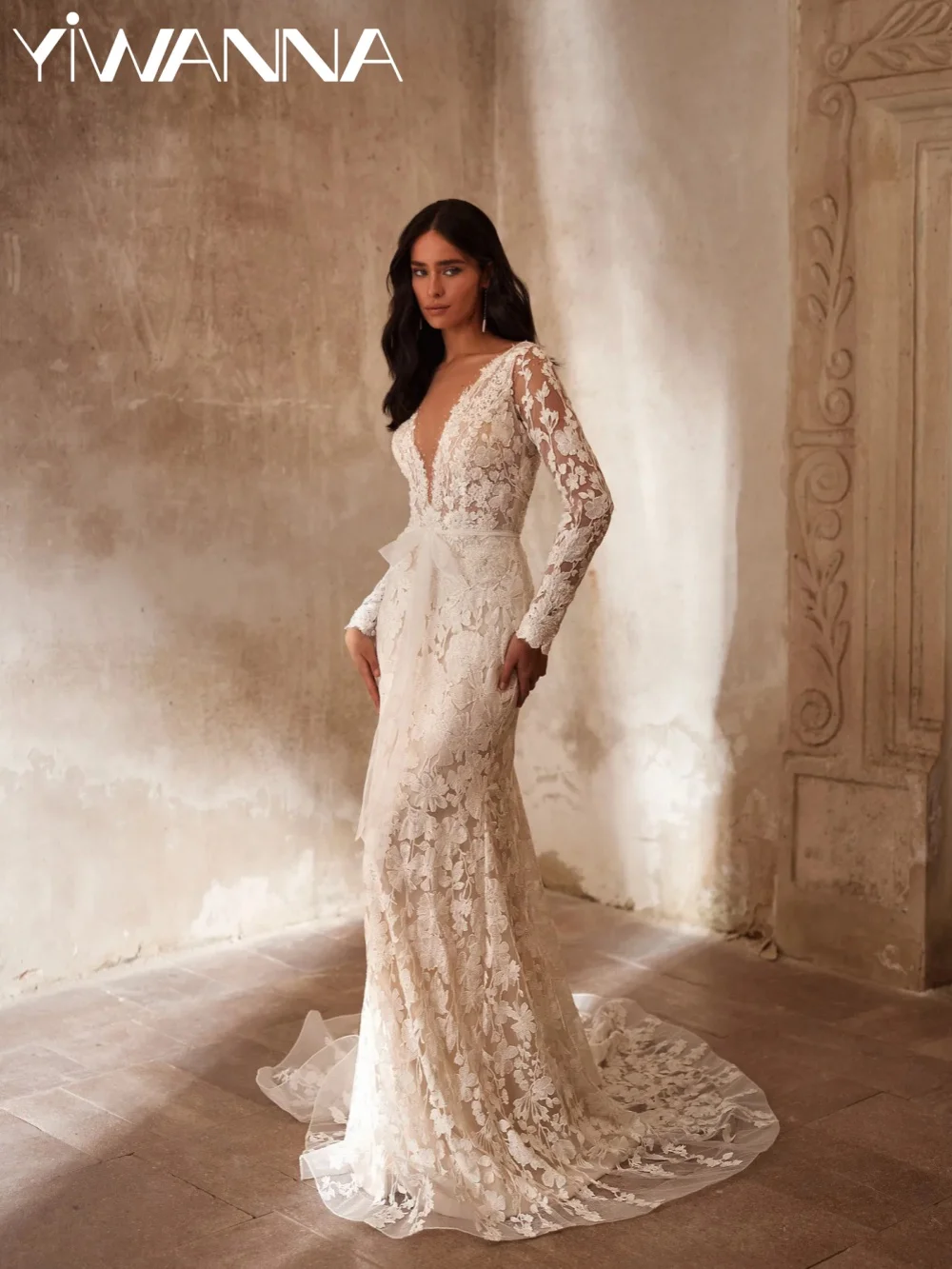 Floor-length Shinny Lace Appliques Wedding Dress Classic V-neck Long Sleeve Bridal Gown Customized Elegant Dresses For Bride
Floor-length Shinny Lace Appliques Wedding Dress Classic V-neck Long Sleeve Bridal Gown Customized Elegant Dresses For Bride