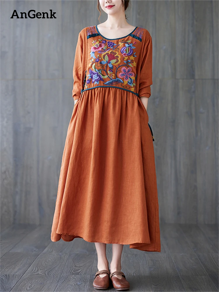 Cotton Linen Long Sleeve Floral Print Vintage Dresses For Women 2024 Spring Autumn Casual Loose Dress Femme Robe Elegant Clothes
Cotton Linen Long Sleeve Floral Print Vintage Dresses For Women 2024 Spring Autumn Casual Loose Dress Femme Robe Elegant Clothes