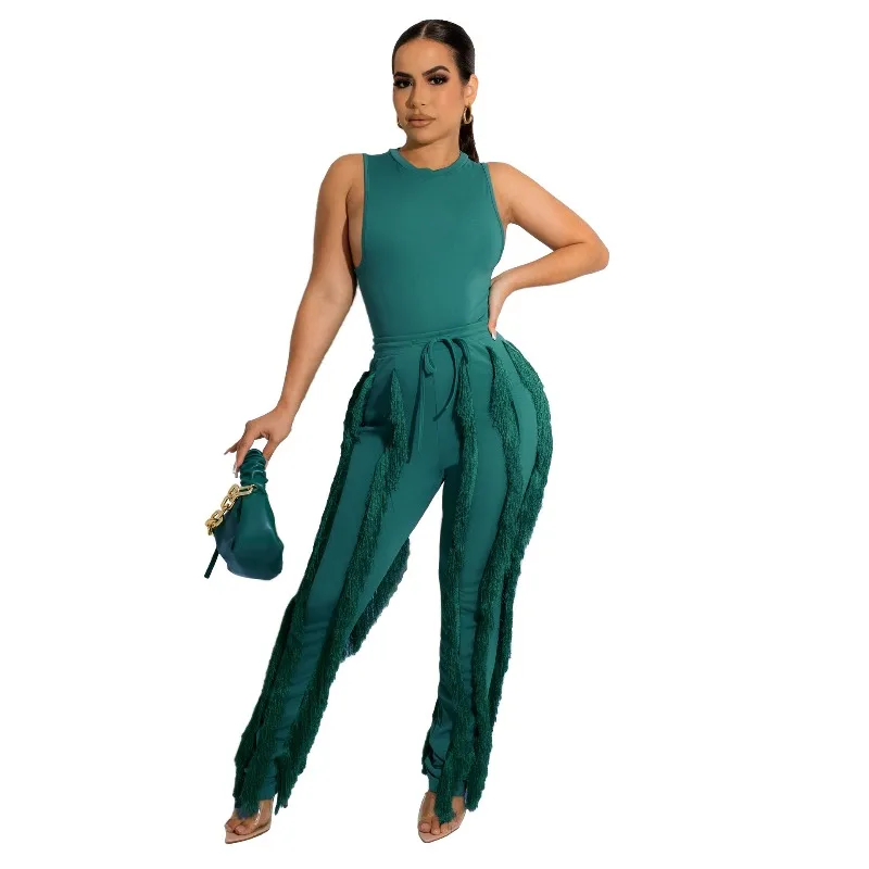 Women Summer Fringe Lace Sleeveless Two Piece Set Casual Pants Vacation Outfit
Women Summer Fringe Lace Sleeveless Two Piece Set Casual Pants Vacation Outfit