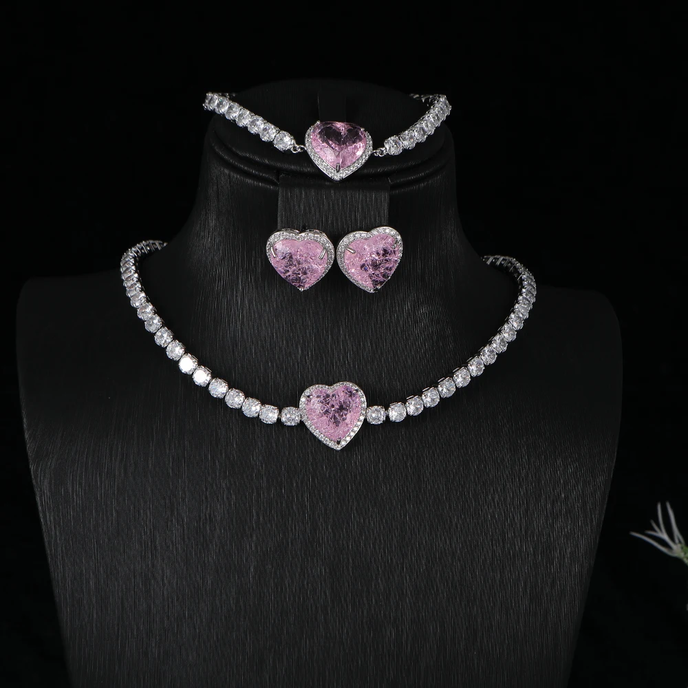 Luxury Ball Chain Heart Necklace Earrings Full Pave Cubic Zirconia Engagement Party Drop Jewelry Set For Dubai Women A0200
Luxury Ball Chain Heart Necklace Earrings Full Pave Cubic Zirconia Engagement Party Drop Jewelry Set For Dubai Women A0200