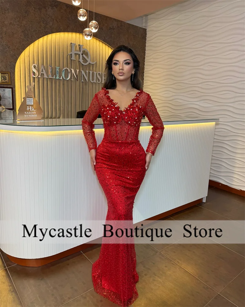 Red Beaded Lace Mermaid Evening Dresses Women 2025 Long Sleeve Diamonds Formal Occasion Gown Birthday Party Dress Customized
Red Beaded Lace Mermaid Evening Dresses Women 2025 Long Sleeve Diamonds Formal Occasion Gown Birthday Party Dress Customized